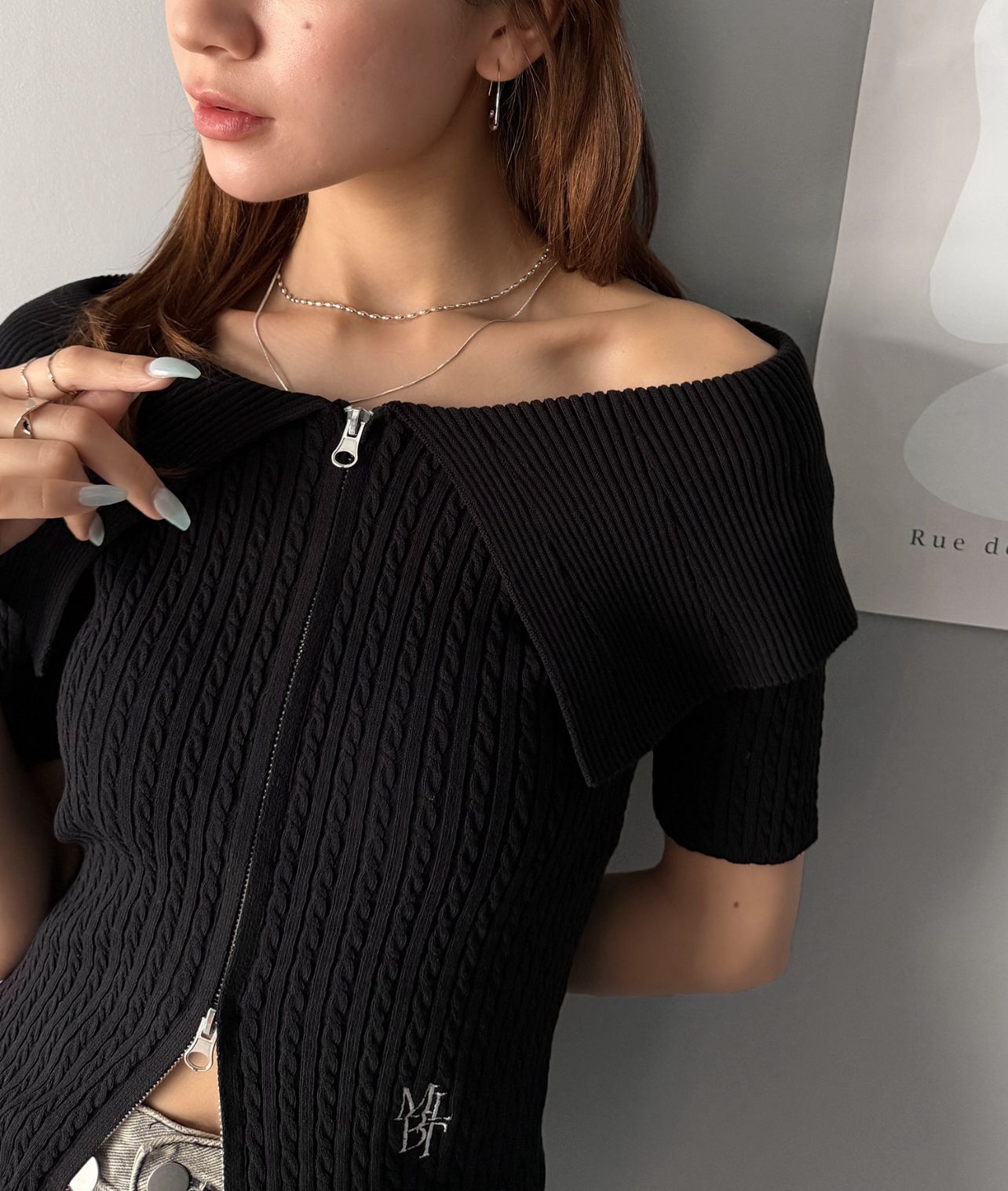 【預購】JN073105 mily bilet 拉鍊麻花針織短袖上衣