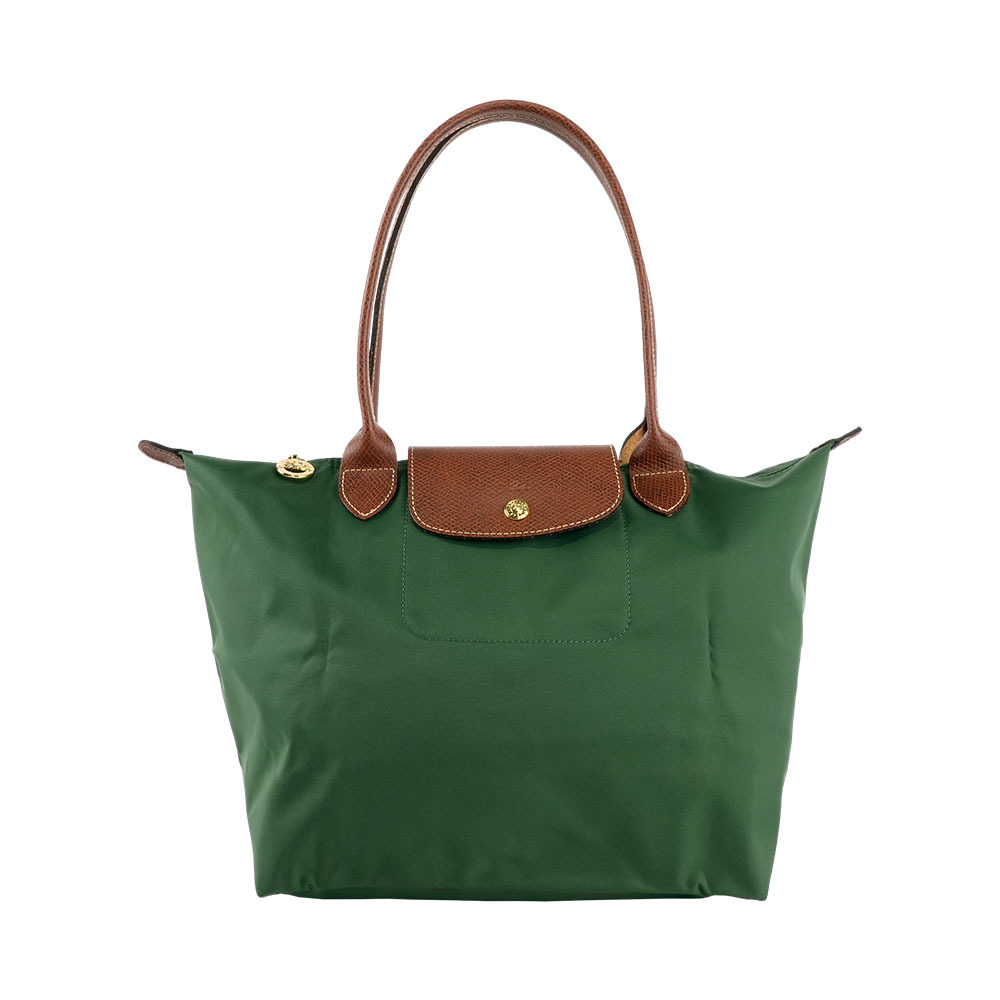 【Longchamp】M號長把LE PLIAGE摺疊水餃包(英式綠色)