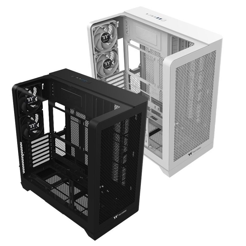 米特3C數位–曜越 View 390 Air 雙倉 鷗翼式曲面玻璃機殼 黑色/白色 (CT120 Fan*2)