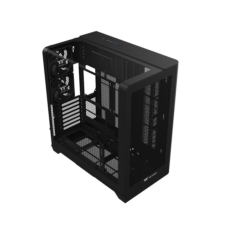 米特3C數位–曜越 View 390 Air 雙倉 鷗翼式曲面玻璃機殼 黑色/白色 (CT120 Fan*2)