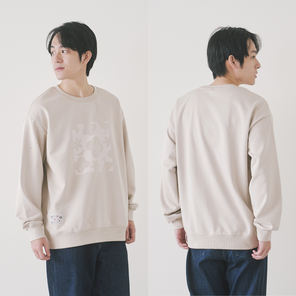 印花樂長袖大學T恤/"I"系列/大地棕