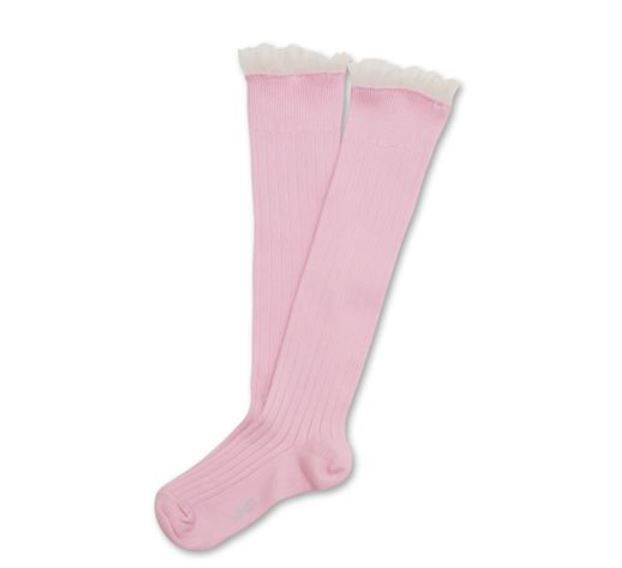 (預購) COLLEGIEN 薄紗荷葉邊高筒襪 Manon - 127 Rose Dragée 玫瑰糖粉