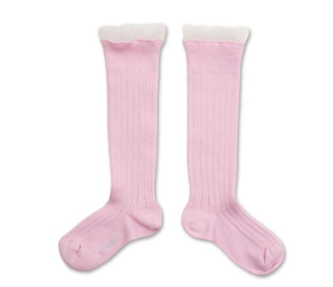 (預購) COLLEGIEN 薄紗荷葉邊高筒襪 Manon - 127 Rose Dragée 玫瑰糖粉