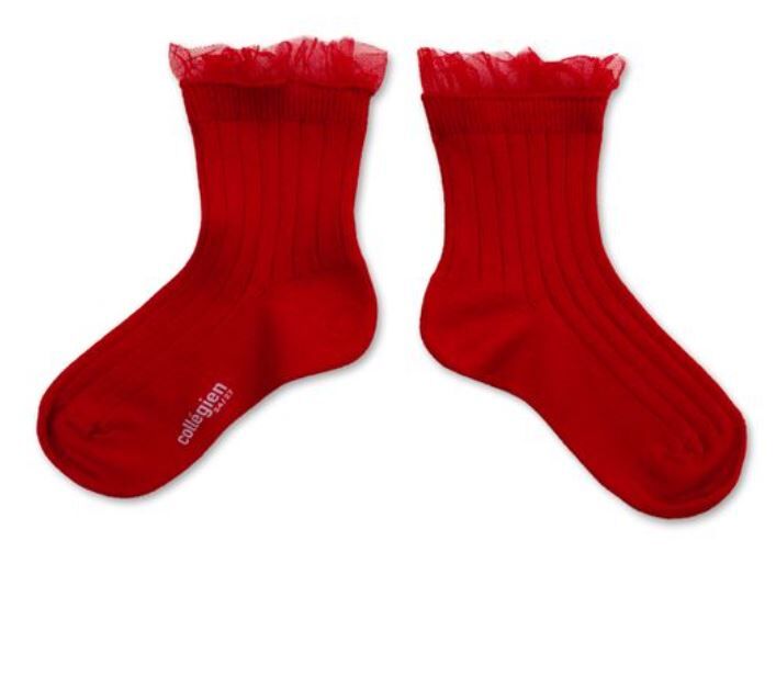 COLLEGIEN 薄紗褶邊羅紋襪 Margaux  -Coquelicot罌粟紅