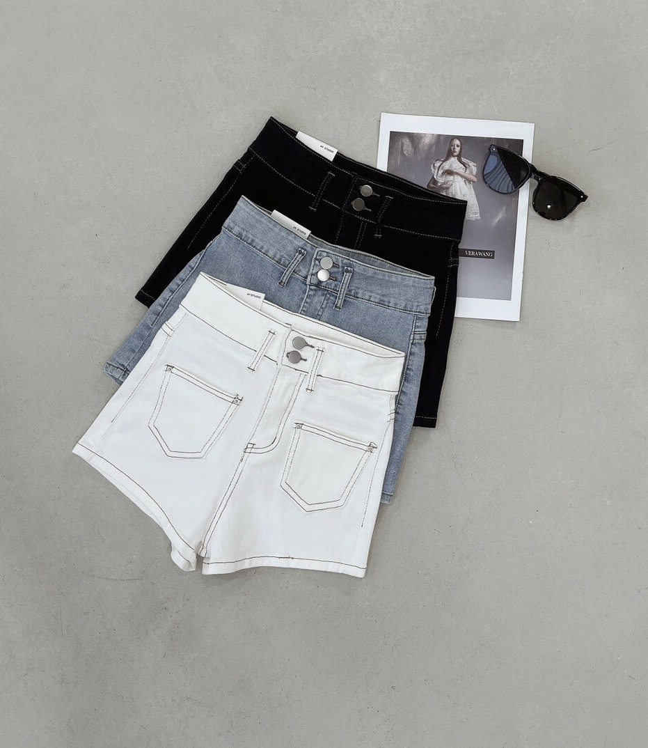 雙釦撞色車線牛仔短褲 3822