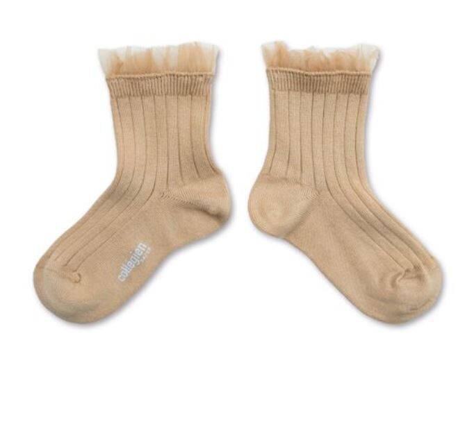 (預購) COLLEGIEN 薄紗褶邊羅紋襪 Margaux - 280 Sable 沙色
