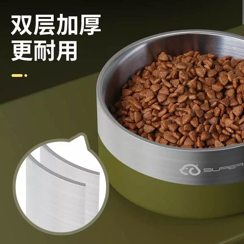 休普宠物护颈双层不锈钢碗猫狗通用 （20cm长9cm高）