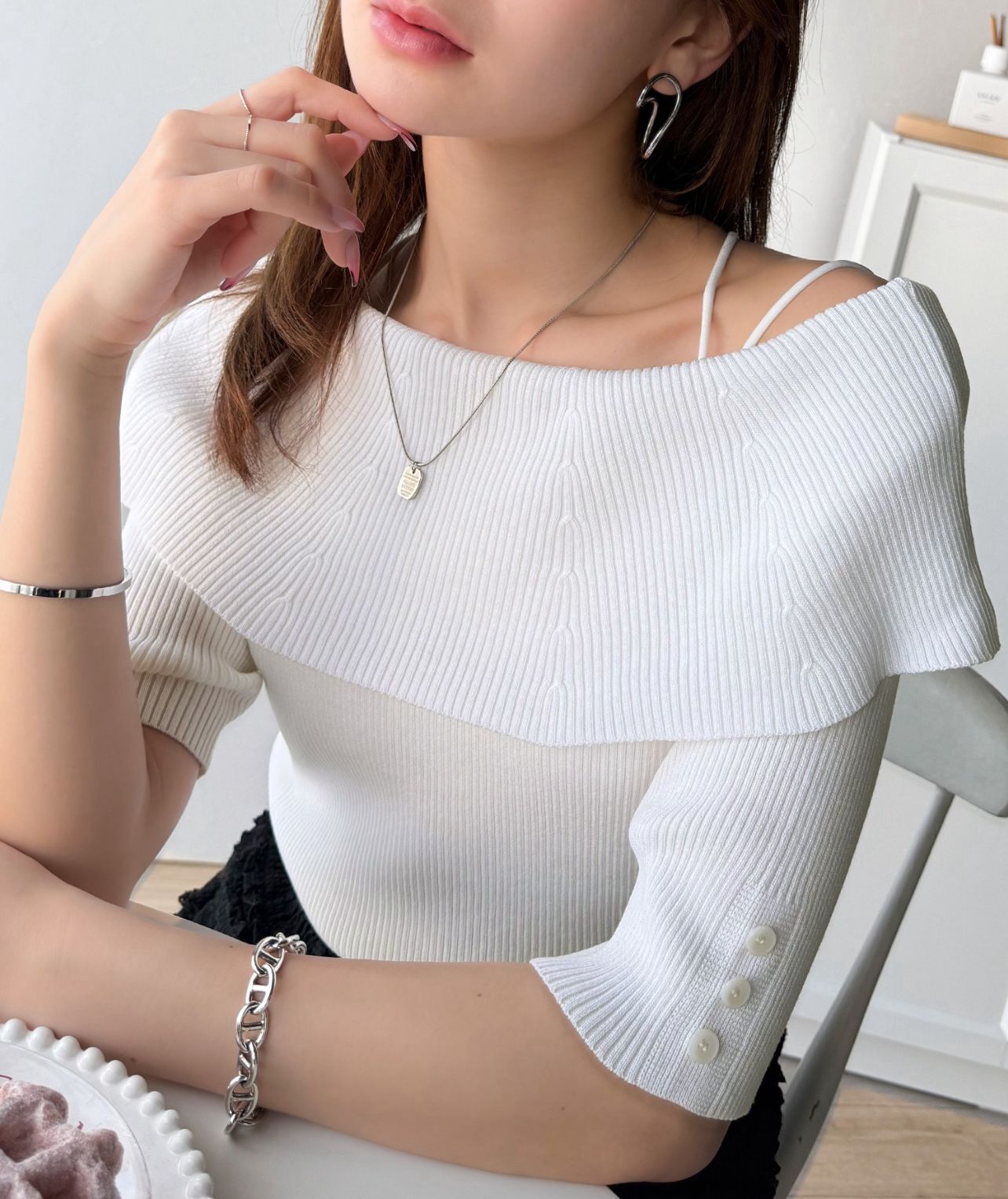 【預購】JN073114 classicalelf 露肩羅紋針織上衣