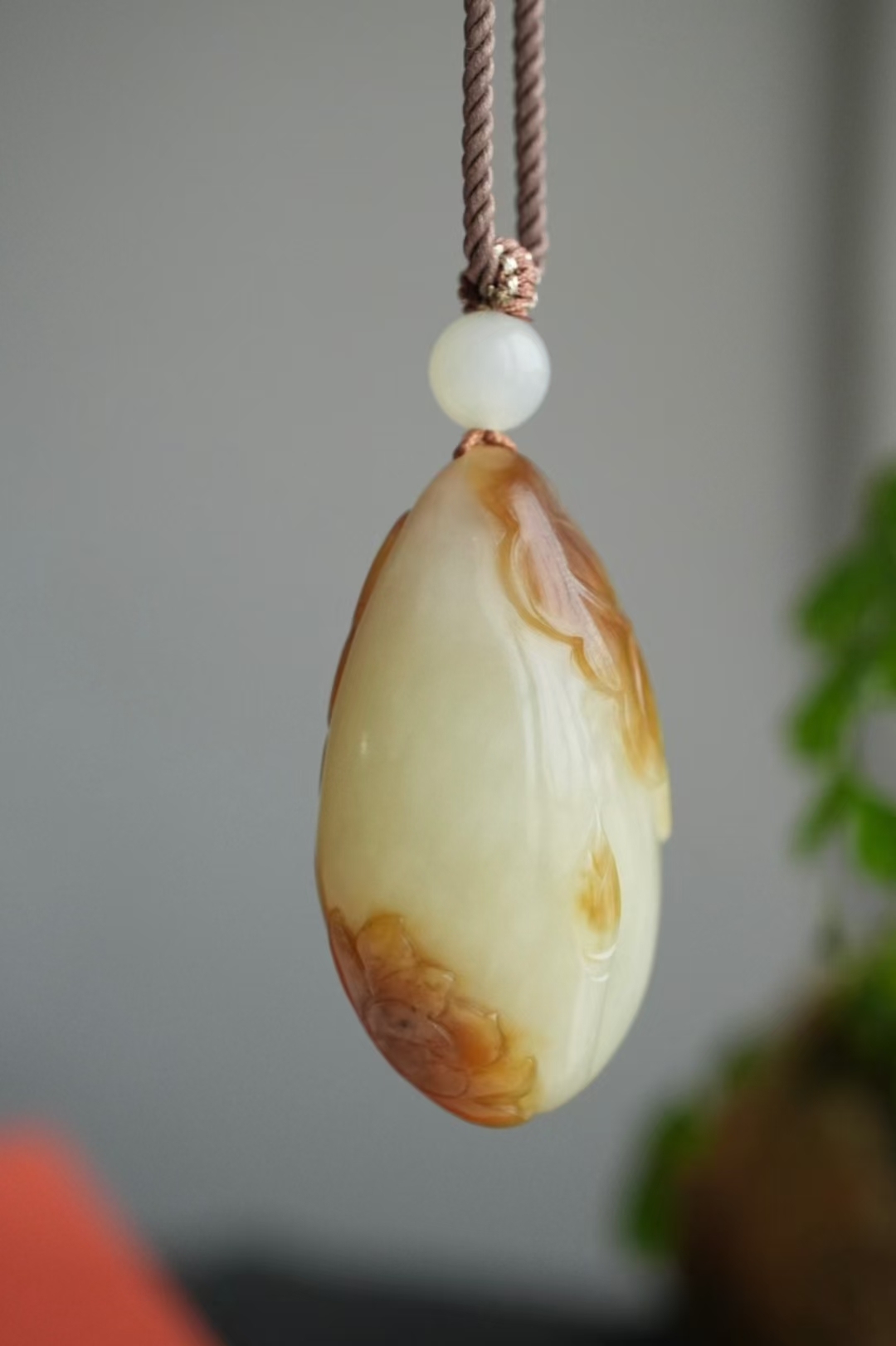 719442 和田玉且末糖白料精雕“和和美美”掛件