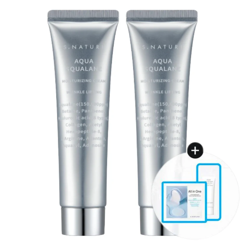 S.NATURE | "2件裝" Aqua Squalane Moisturizing Cream 角鯊烷補水面霜 (2*60ml, 套裝贈送: 鎮靜棉片2片+ 防曬乳1.5ml)