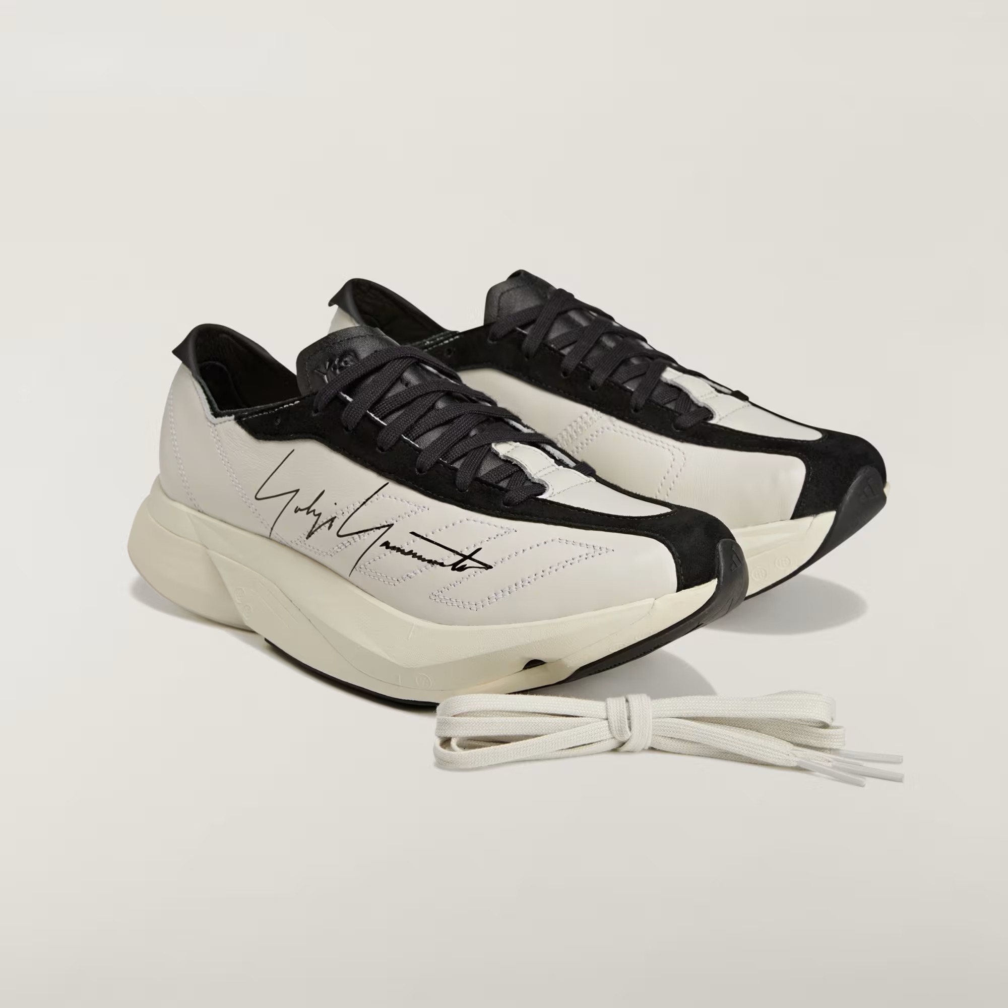 【 Y-3 ADIOS PRO 3.0 LX 頂級鞋款 - 皮革灰白x黑邊 】