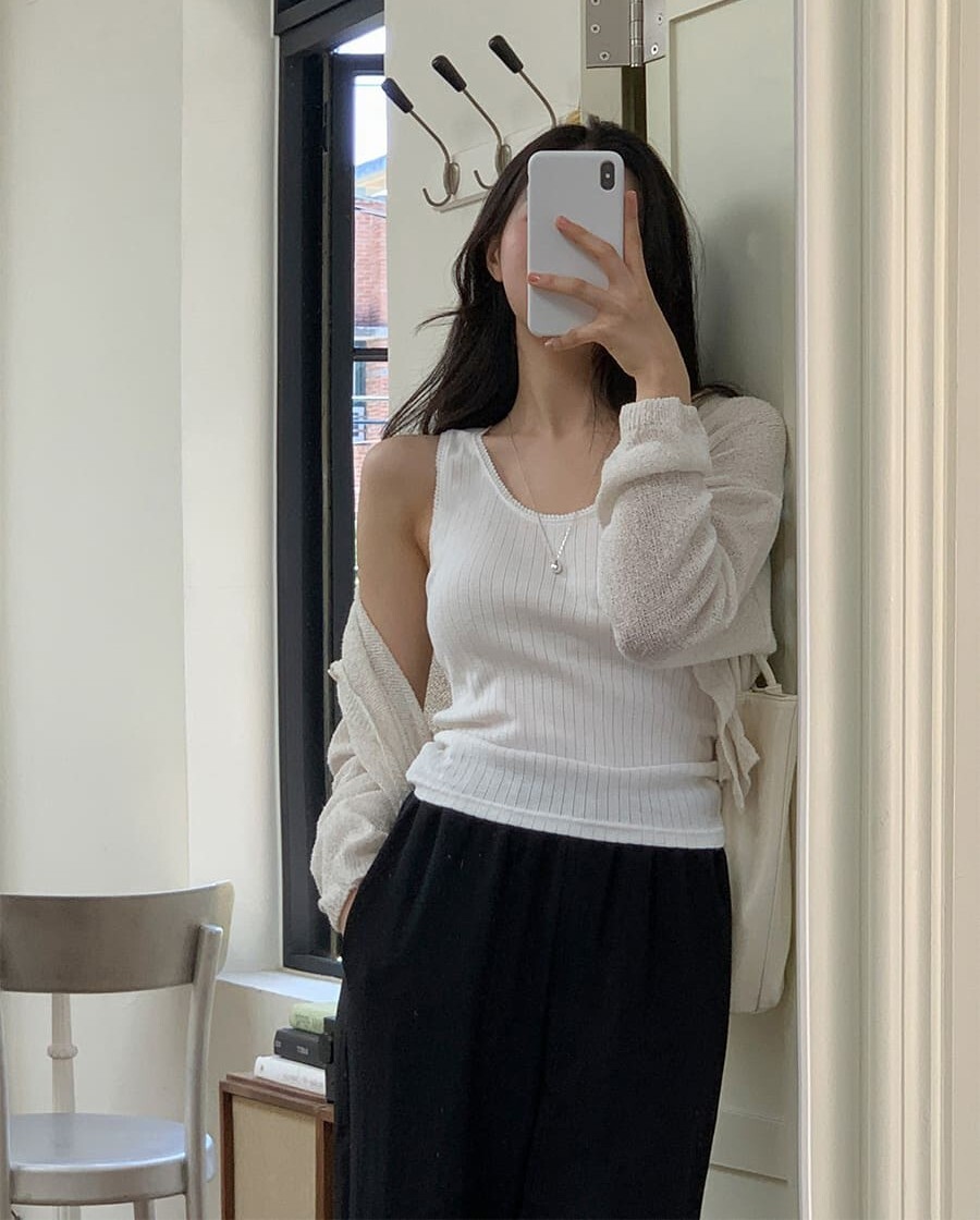 韓國Cherrykoko授權 日常花邊坑條圓領彈性背心