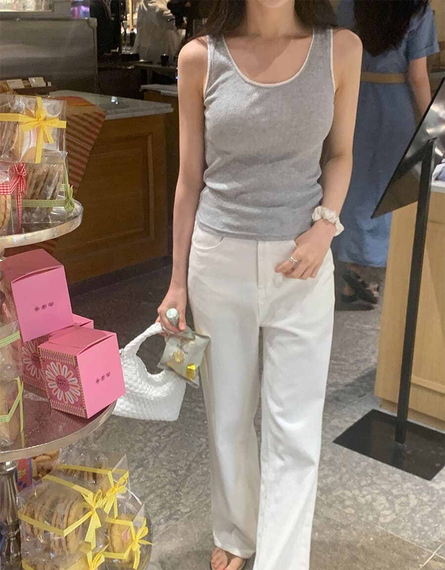 韓國Cherrykoko授權 日常花邊坑條圓領彈性背心