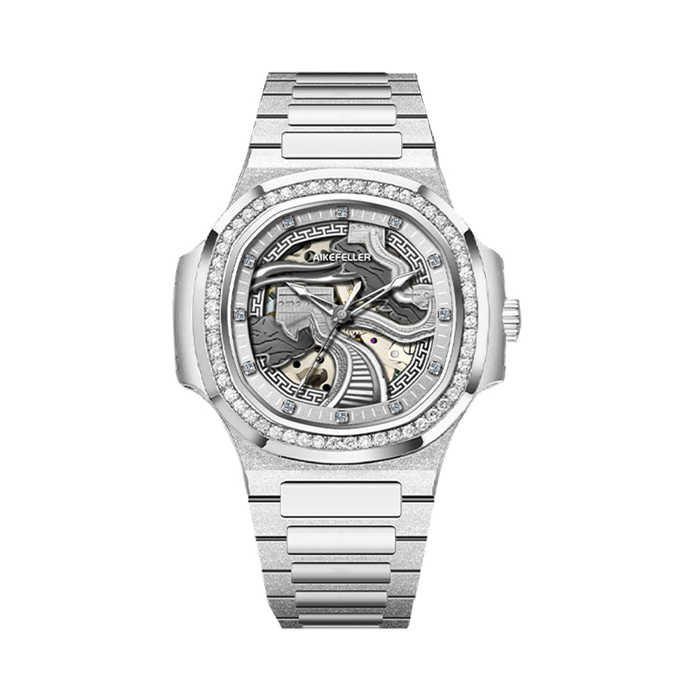 【AIKEFELLER 艾克菲勒】萬里長城系列 A3135  限量 真鑽時標 瑞士機械 夜光 不鏽鋼 手錶