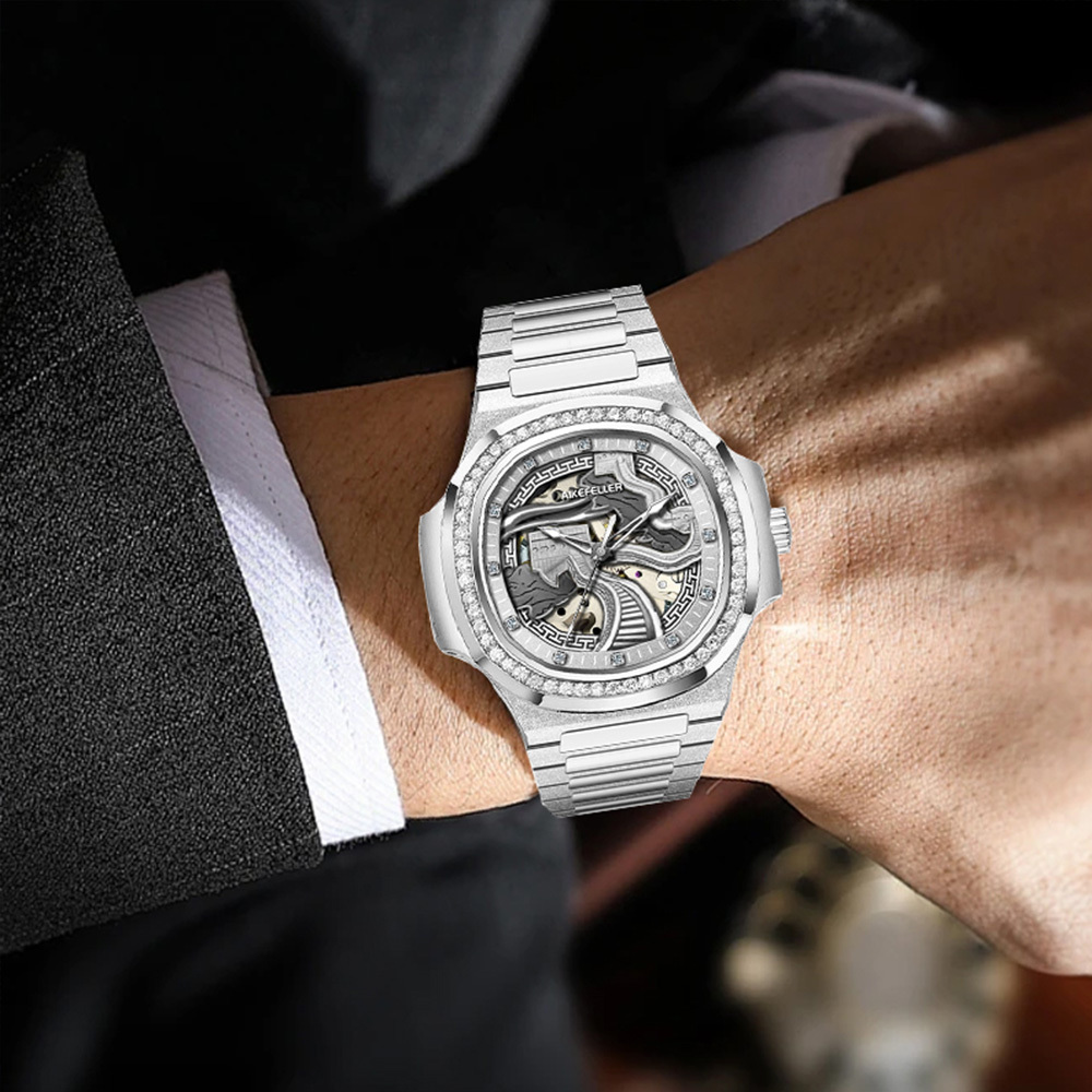 【AIKEFELLER 艾克菲勒】萬里長城系列 A3135  限量 真鑽時標 瑞士機械 夜光 不鏽鋼 手錶