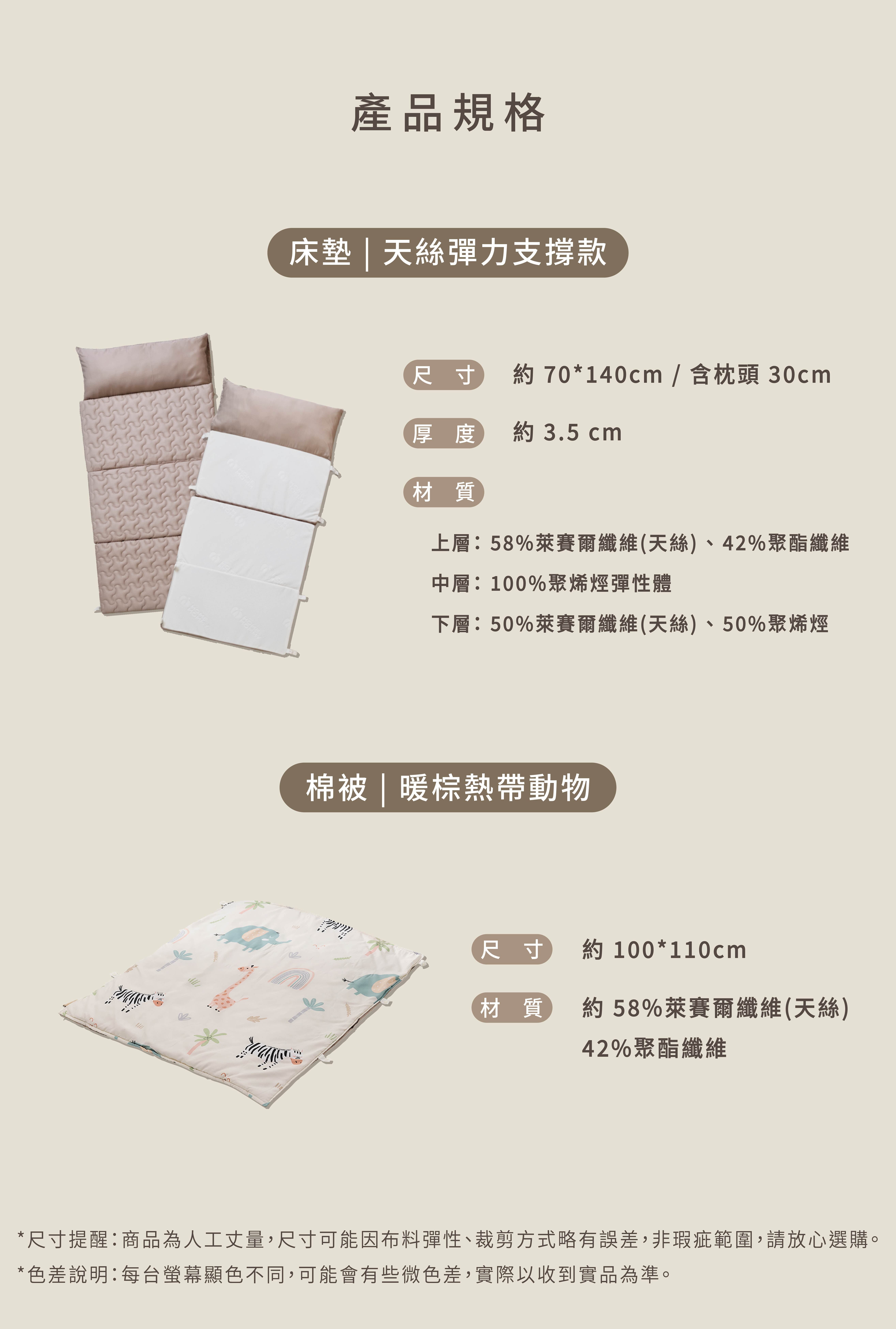 【乃哥推薦】兒童行動睡袋 | 天絲彈力支撐款 ( 0~6歲適用) | 暖棕熱帶動物(組合)