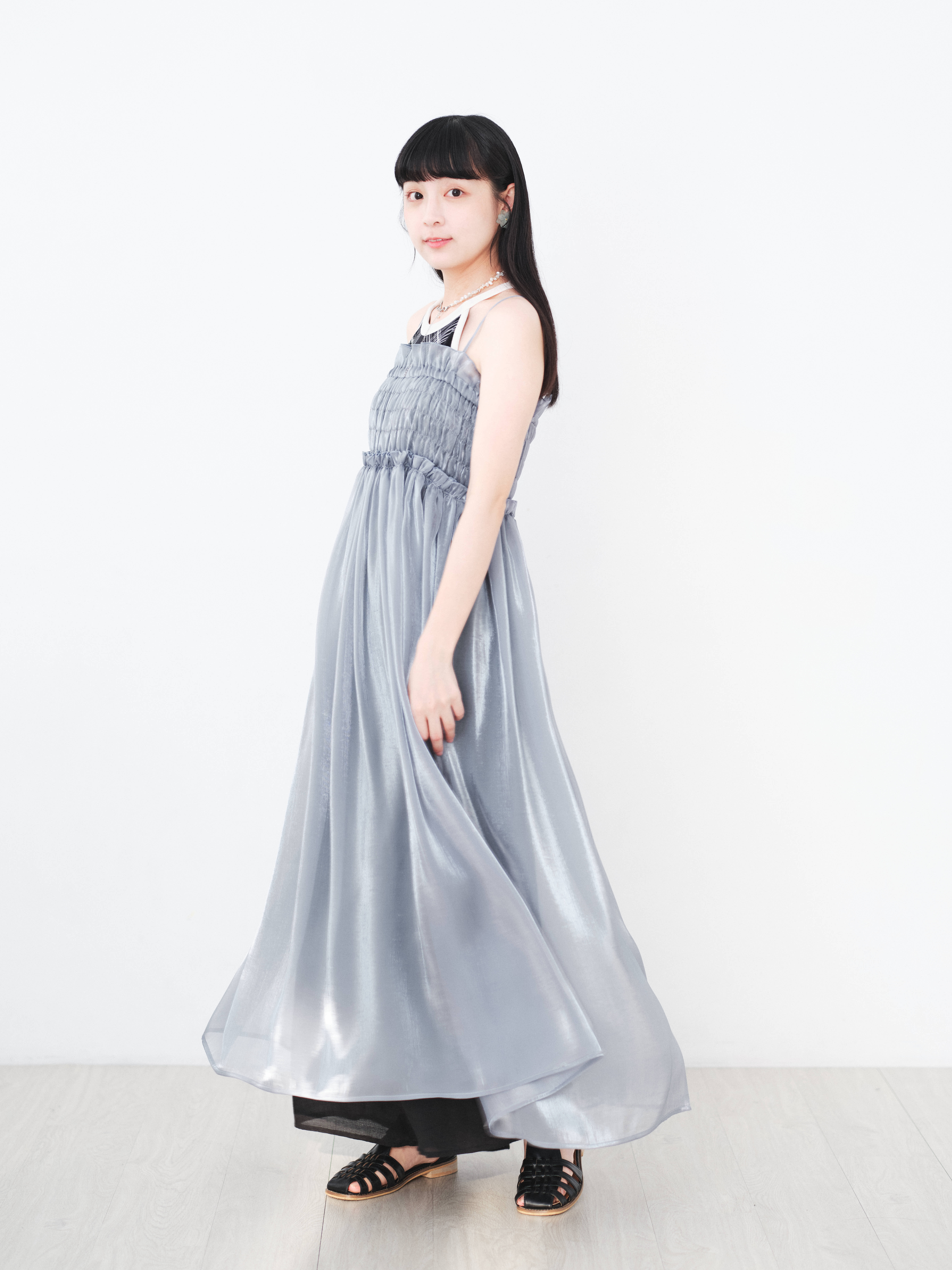 (限量)海浪與波光！歐根紗吊帶裙(三色-灰藍)