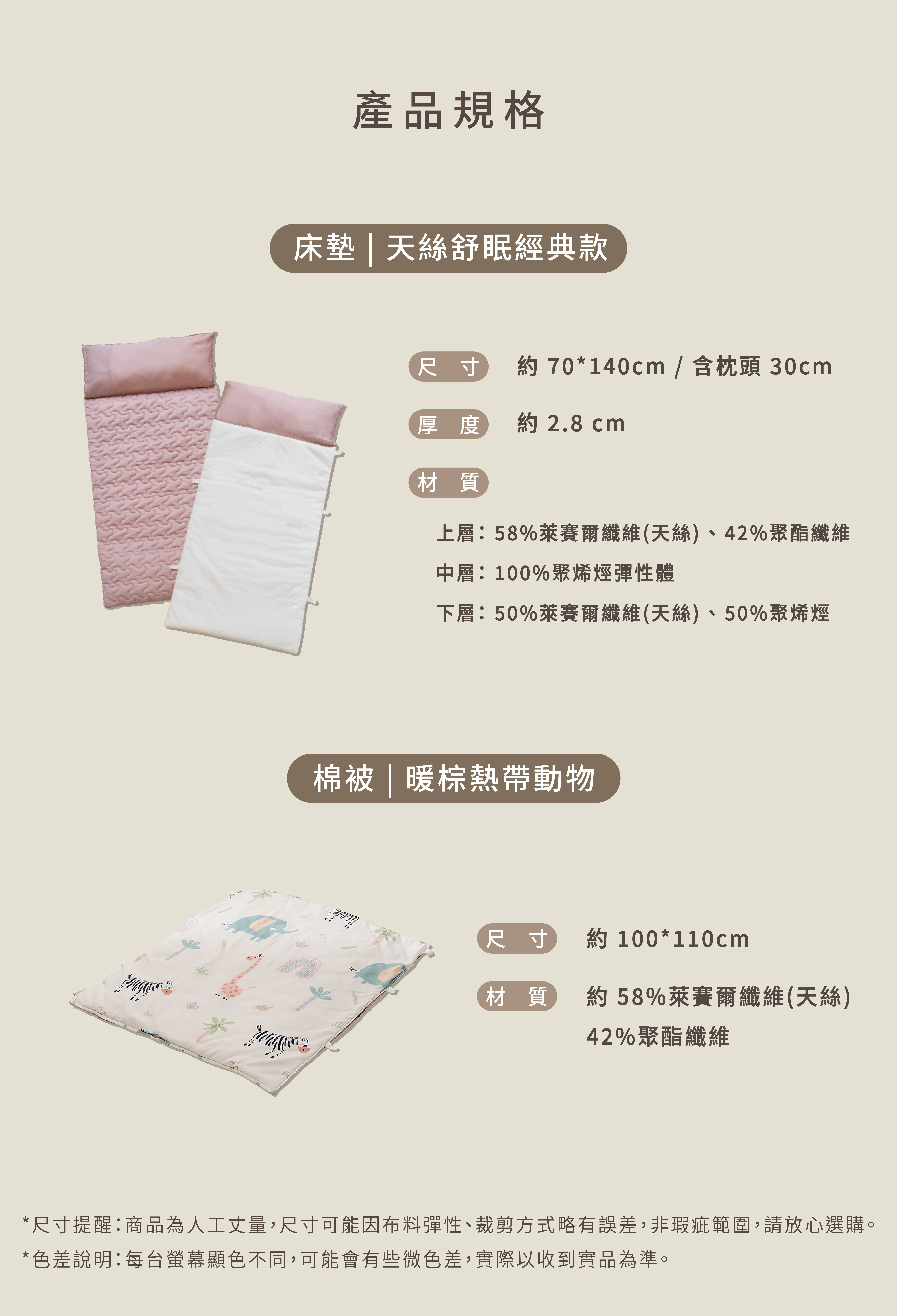 【乃哥推薦】兒童行動睡袋 | 天絲舒眠經典款 ( 2~6歲適用) | 暖棕熱帶動物(組合)