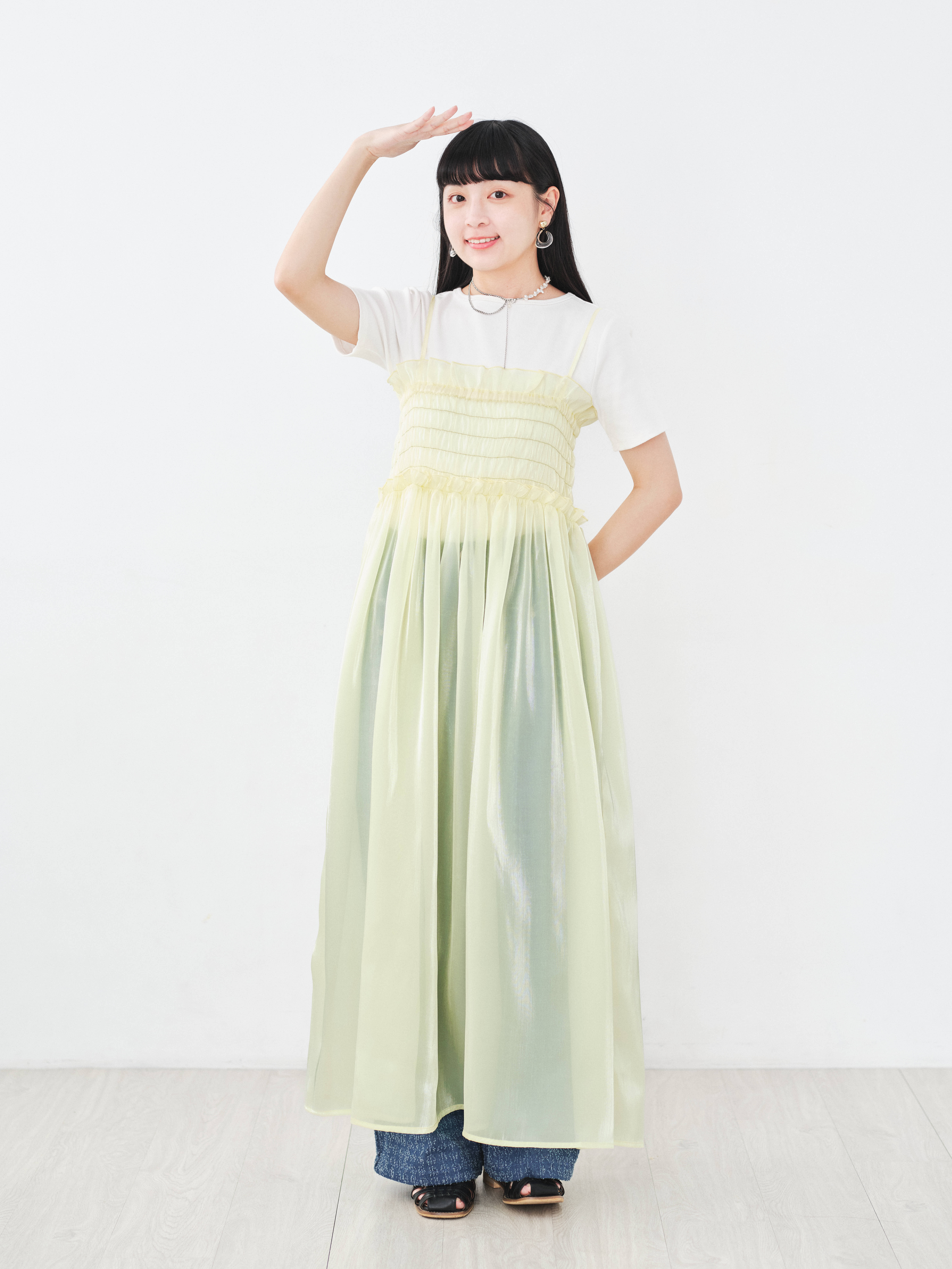 (限量)海浪與波光！歐根紗吊帶裙(三色-寶貝黃)