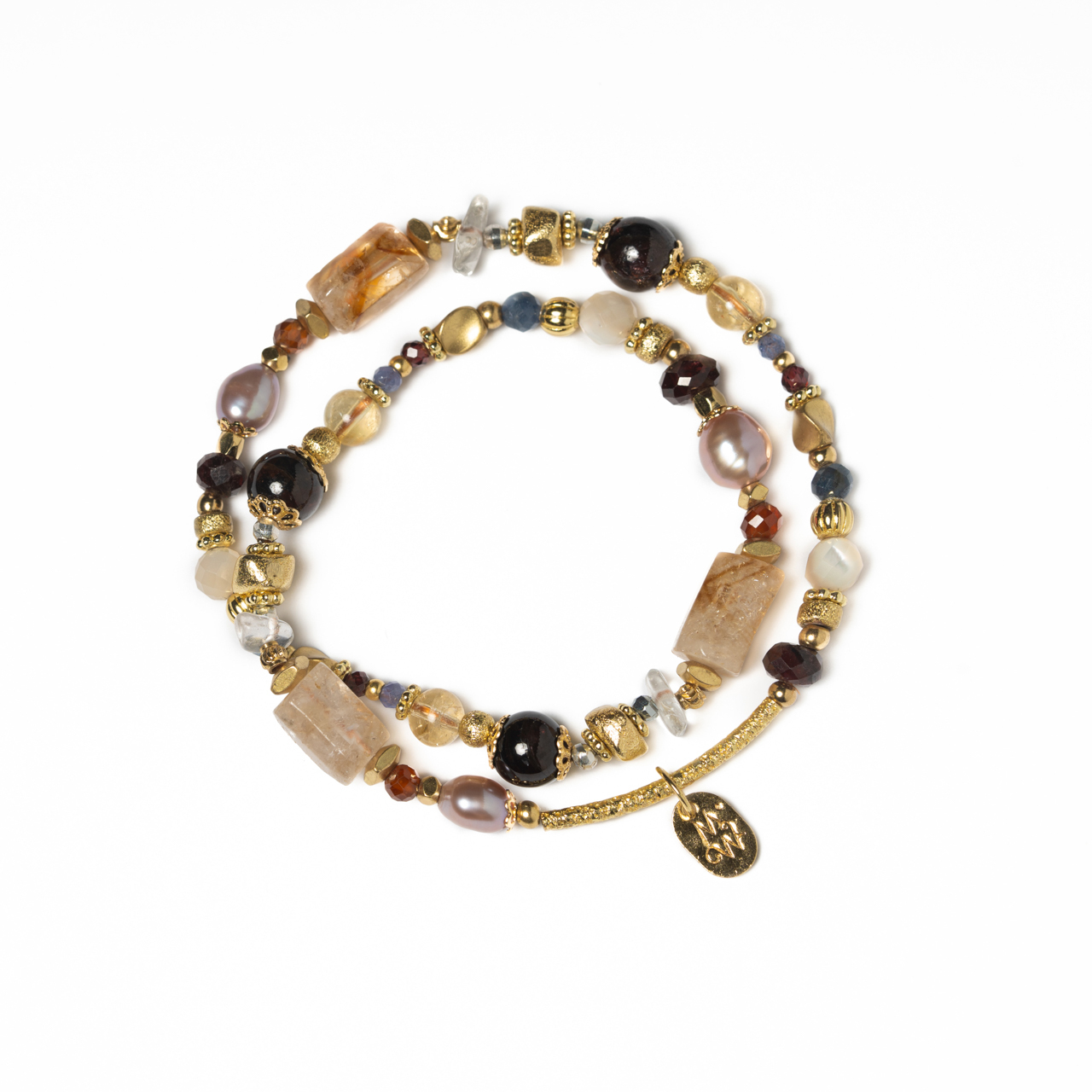 微醺黃金夜｜黃水晶紅石榴藍晶雙圈手鍊 C1735