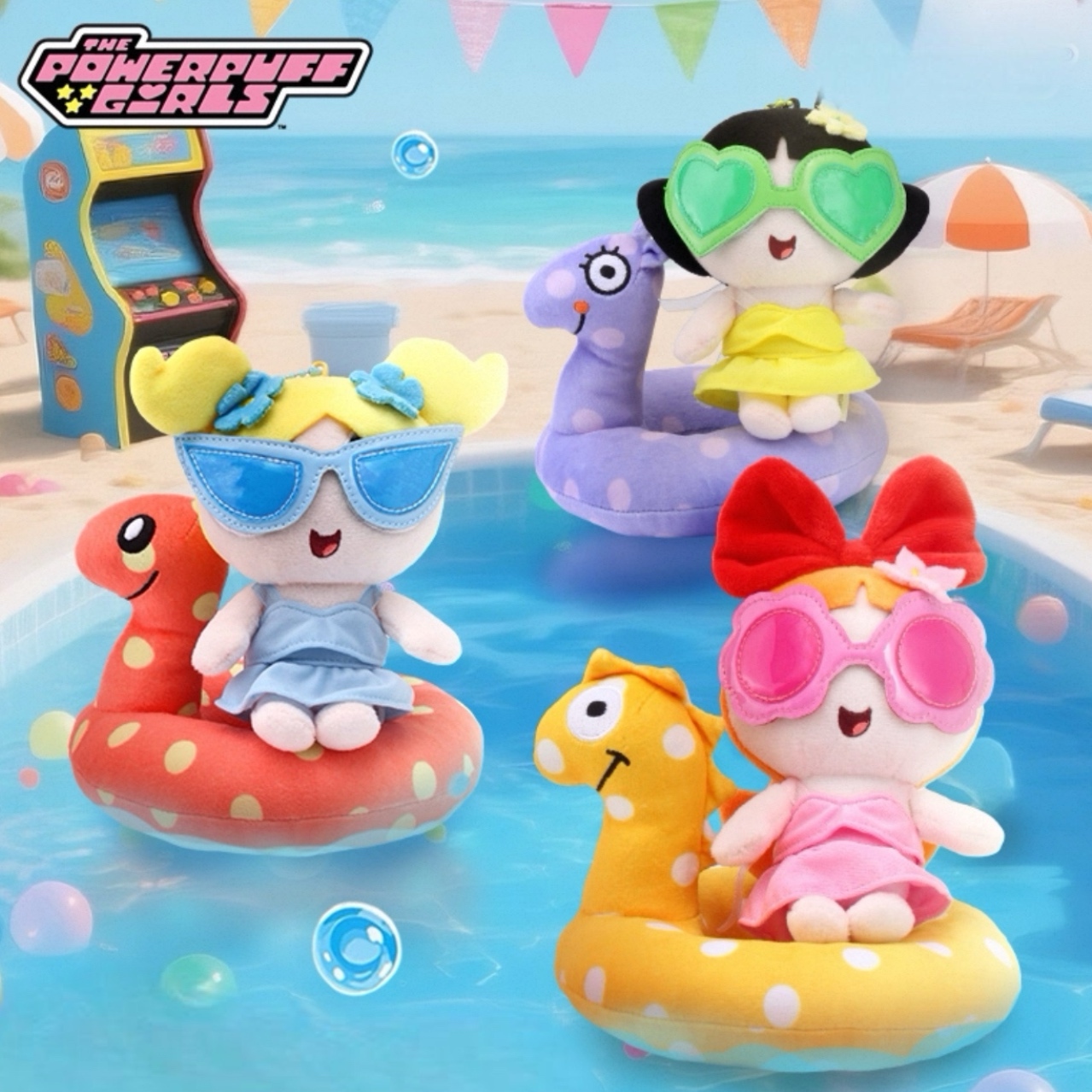 飛天小女警 夏日水上派對 吊飾 絨毛玩具 墨鏡/泳圈/上衣三件組