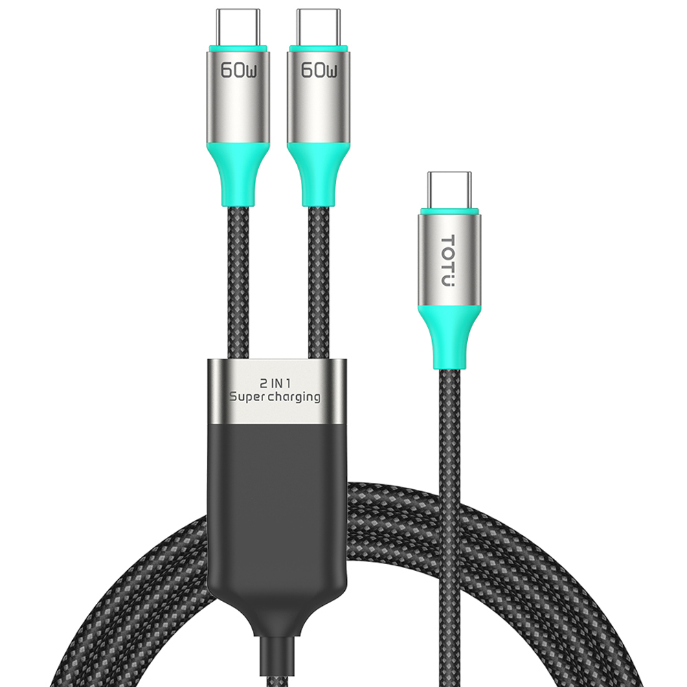 TOTU 拓途 一分二 雙Type-C/PD充電線傳輸線快充線編織線 QC4.0 Starry系列 1.2M 手機/平板一起充