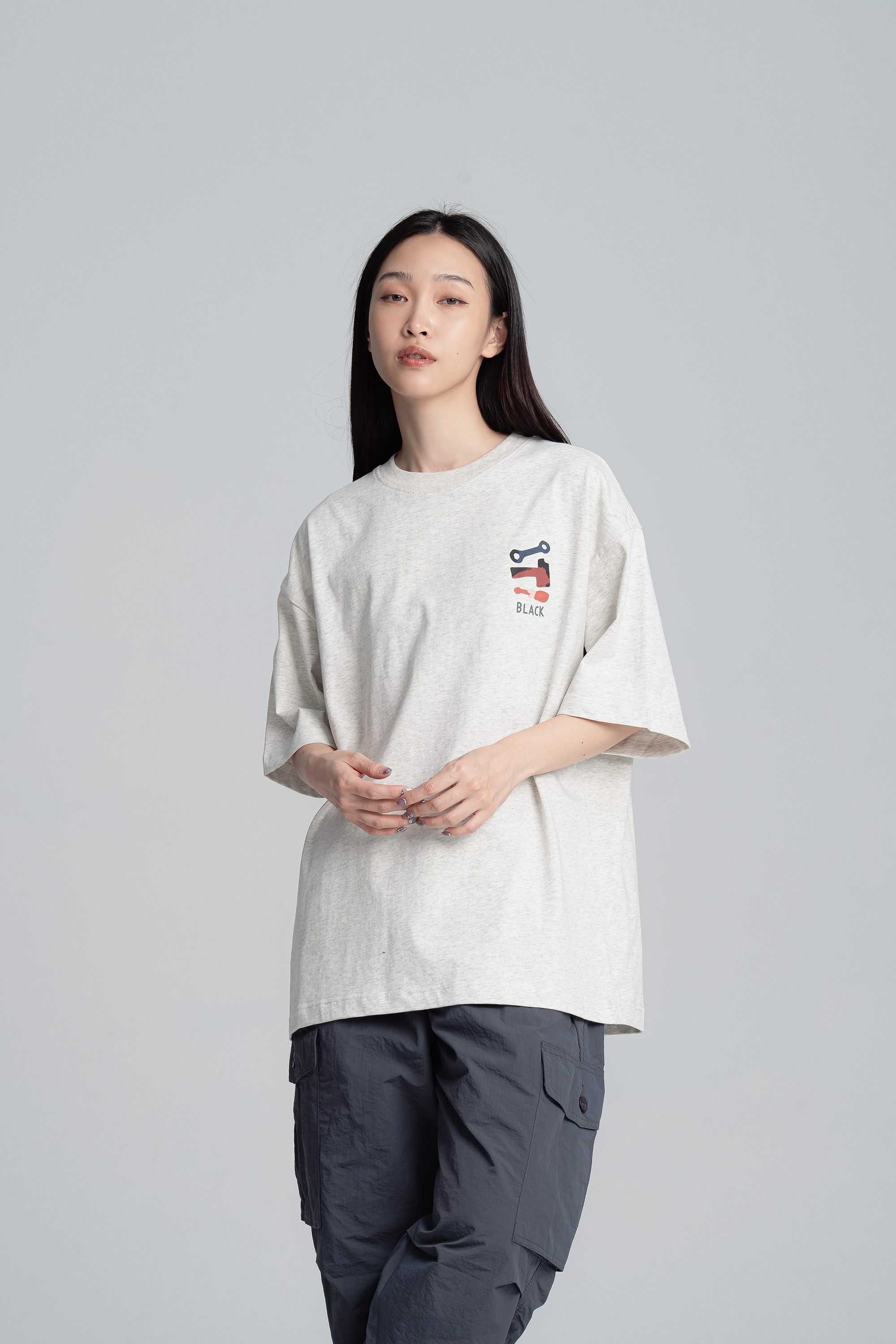 工具色塊刷色印花短袖t 2色