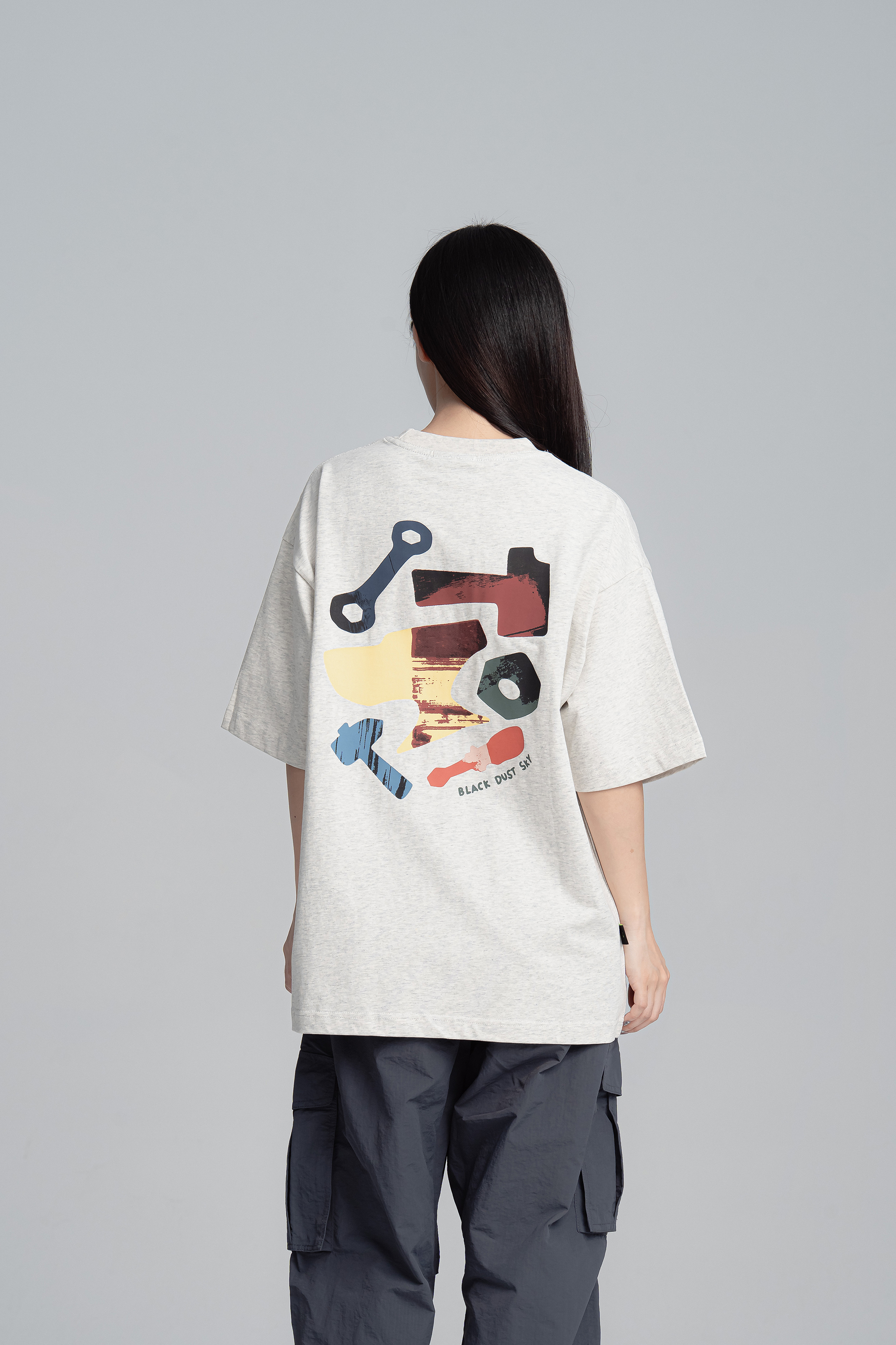 工具色塊刷色印花短袖t 2色