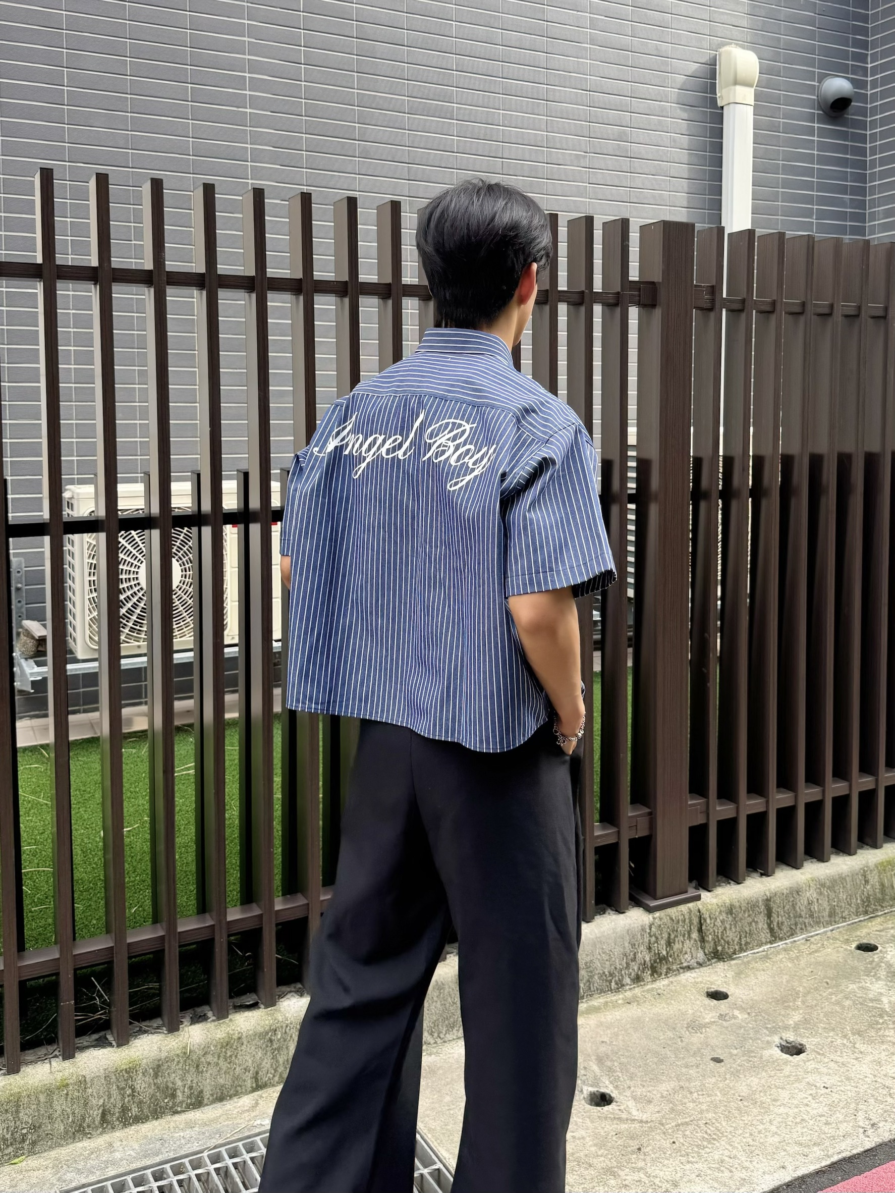 Angel boy短版直條紋短袖襯衫 (2 color)