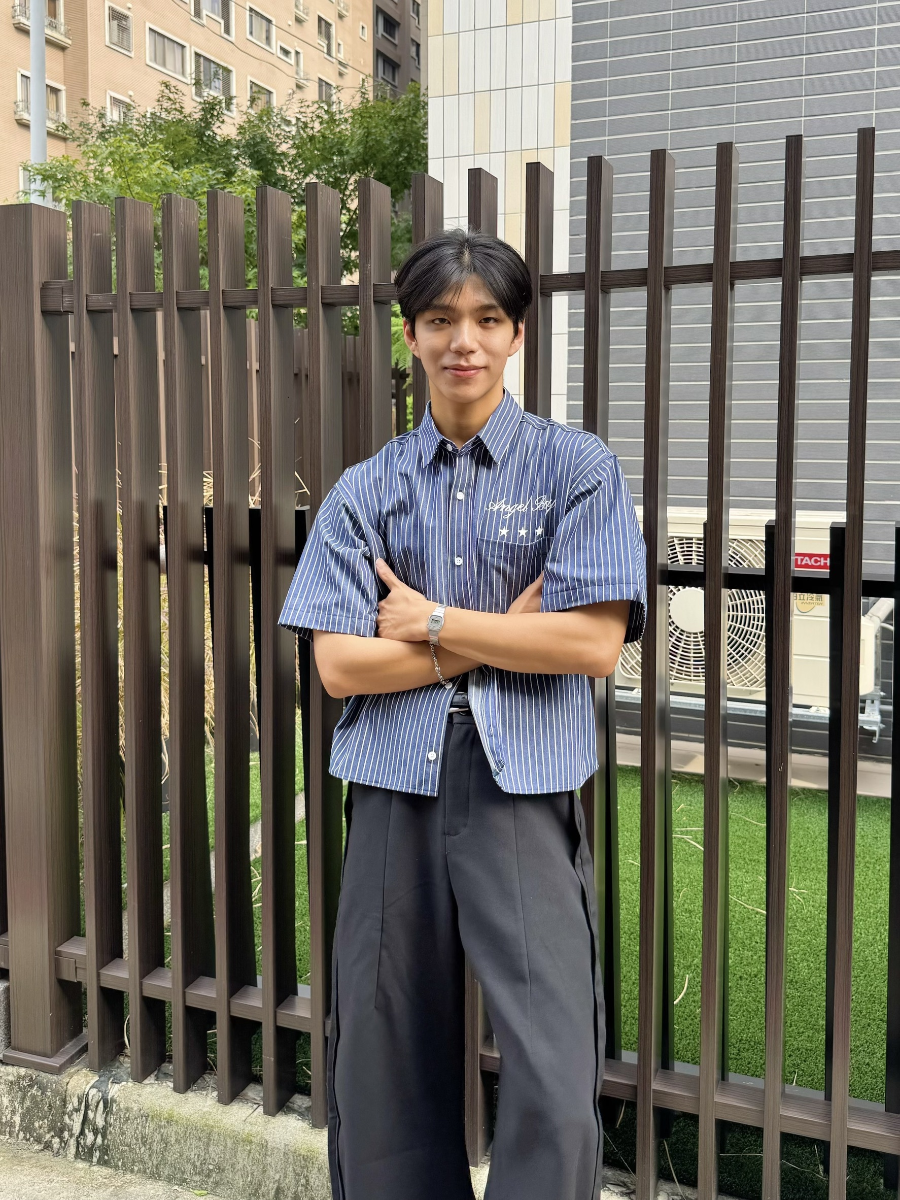 Angel boy短版直條紋短袖襯衫 (2 color)