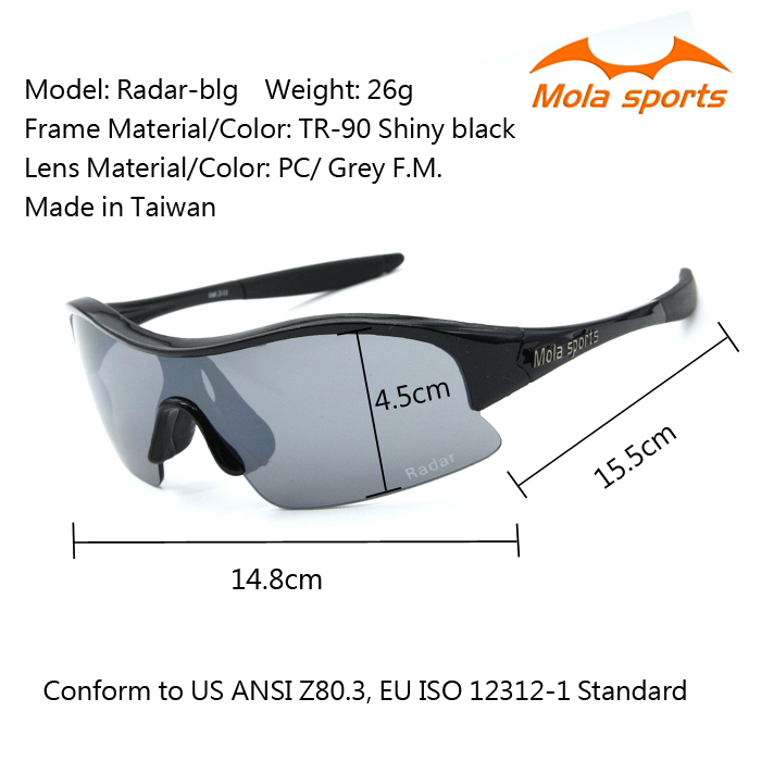 Mola sports sunglasses Radar-blg materials and size