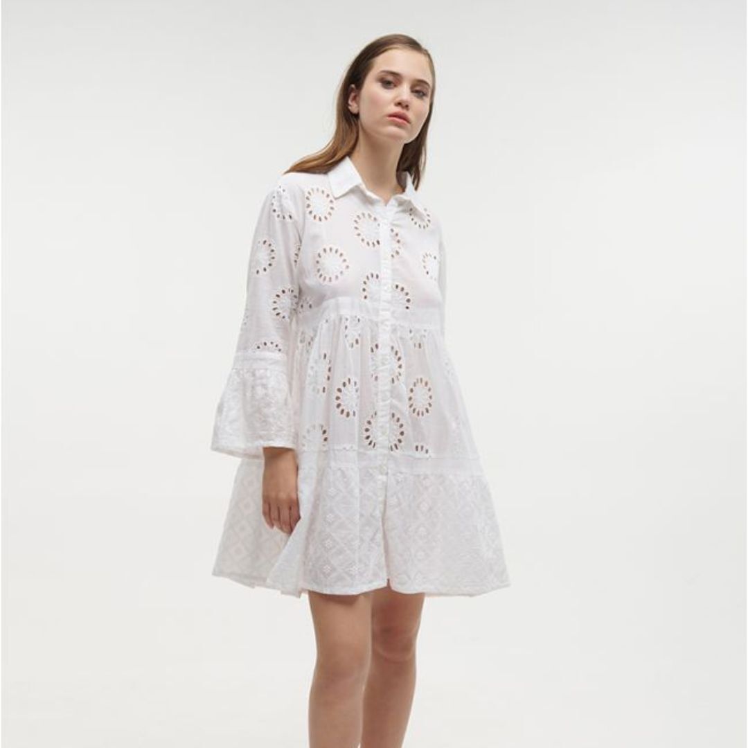 1BE0527-225 BLE Dress/Shirt With 3/4 Sleeves In White Color One Size (100% Cotton) # 5-41-190-0330 (C-EU-E)