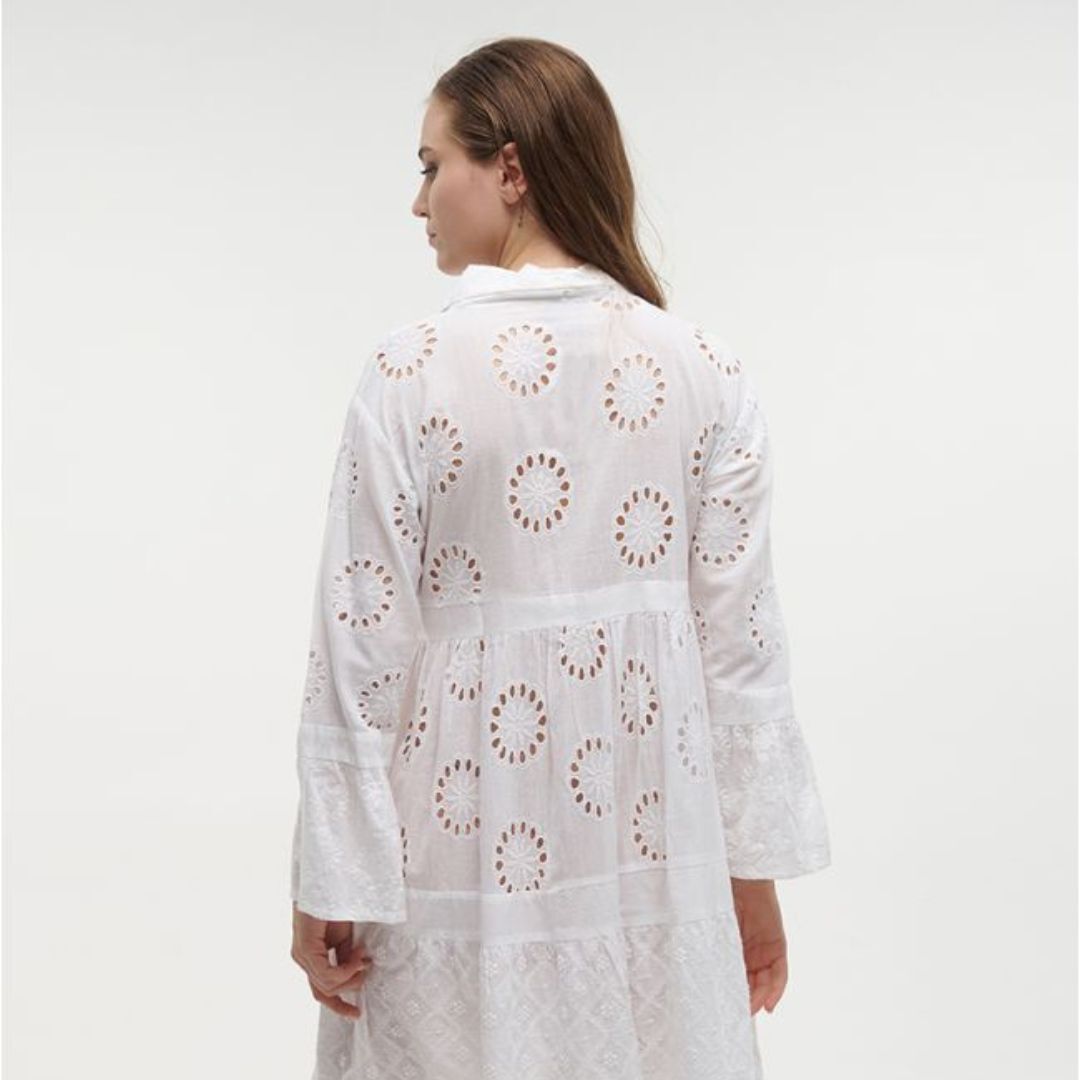 1BE0527-225 BLE Dress/Shirt With 3/4 Sleeves In White Color One Size (100% Cotton) # 5-41-190-0330 (C-EU-E)