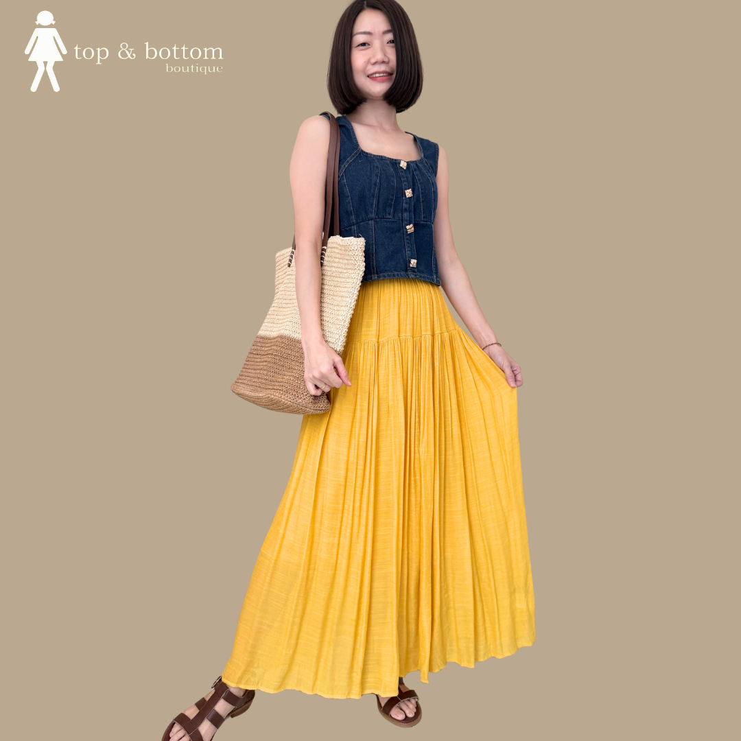 STRAP DENIM CROP BLOUSE WITH GOLD BUTTON