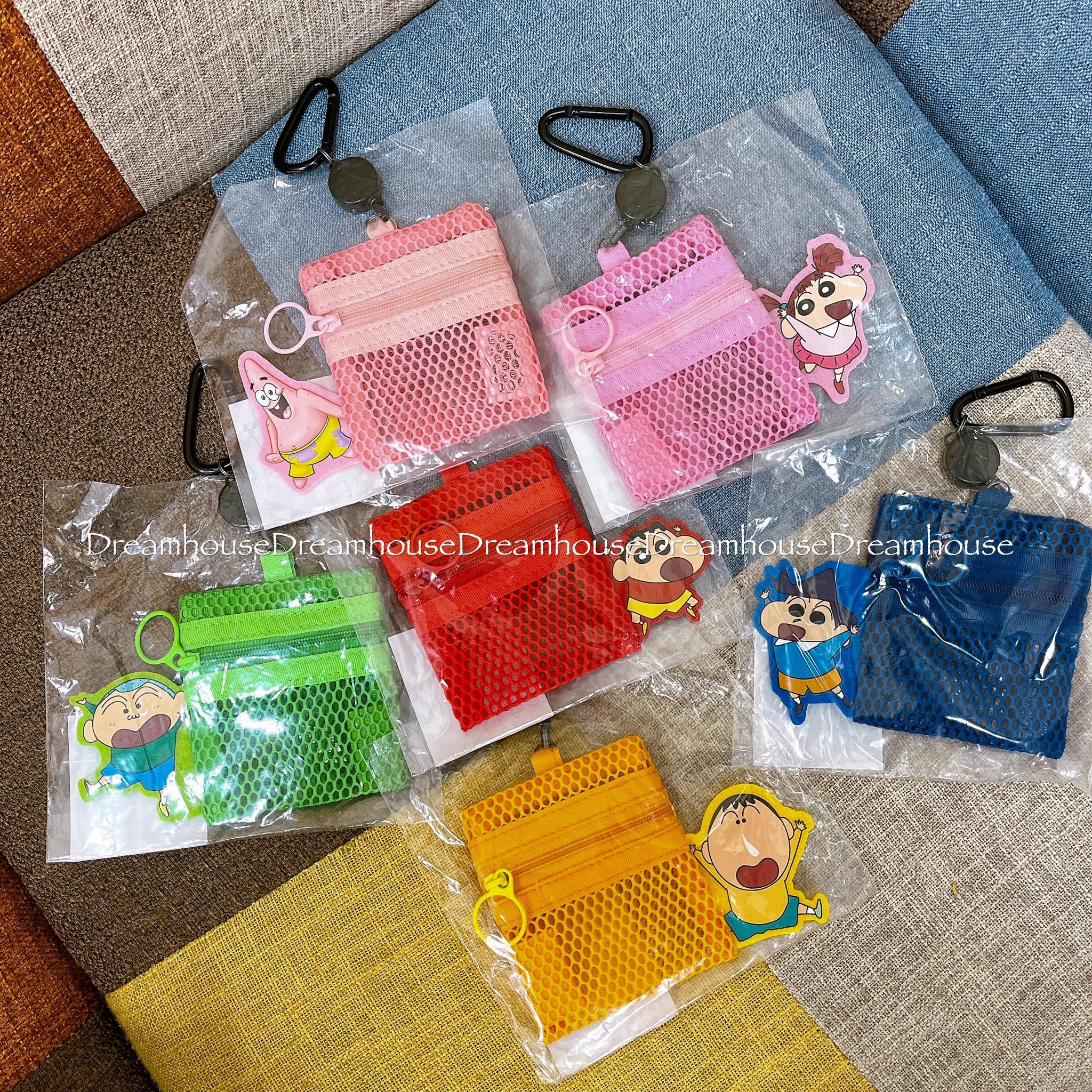 海綿寶寶 派大星 蠟筆小新 風間 妮妮 阿呆 正男 登山扣伸縮零錢包 網狀包 收納包 耳機包 小物包 萬用包 登山掛飾