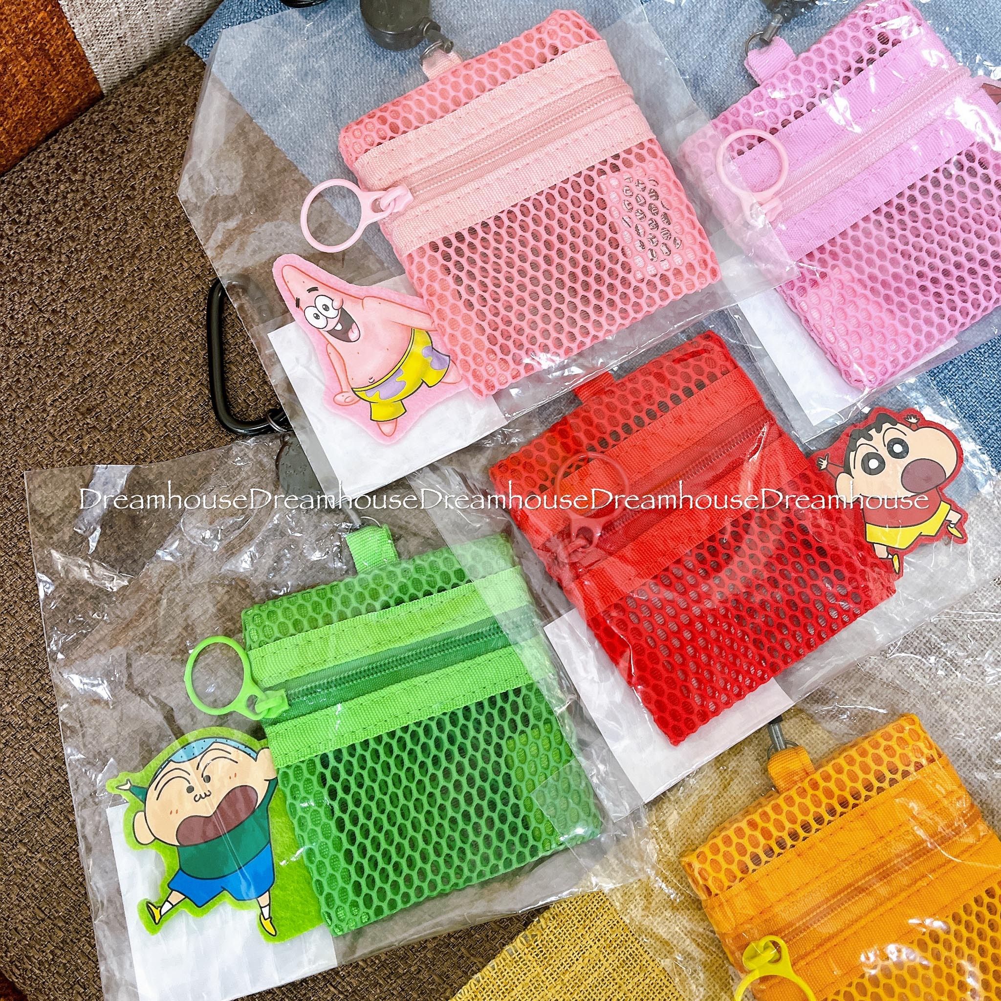 海綿寶寶 派大星 蠟筆小新 風間 妮妮 阿呆 正男 登山扣伸縮零錢包 網狀包 收納包 耳機包 小物包 萬用包 登山掛飾