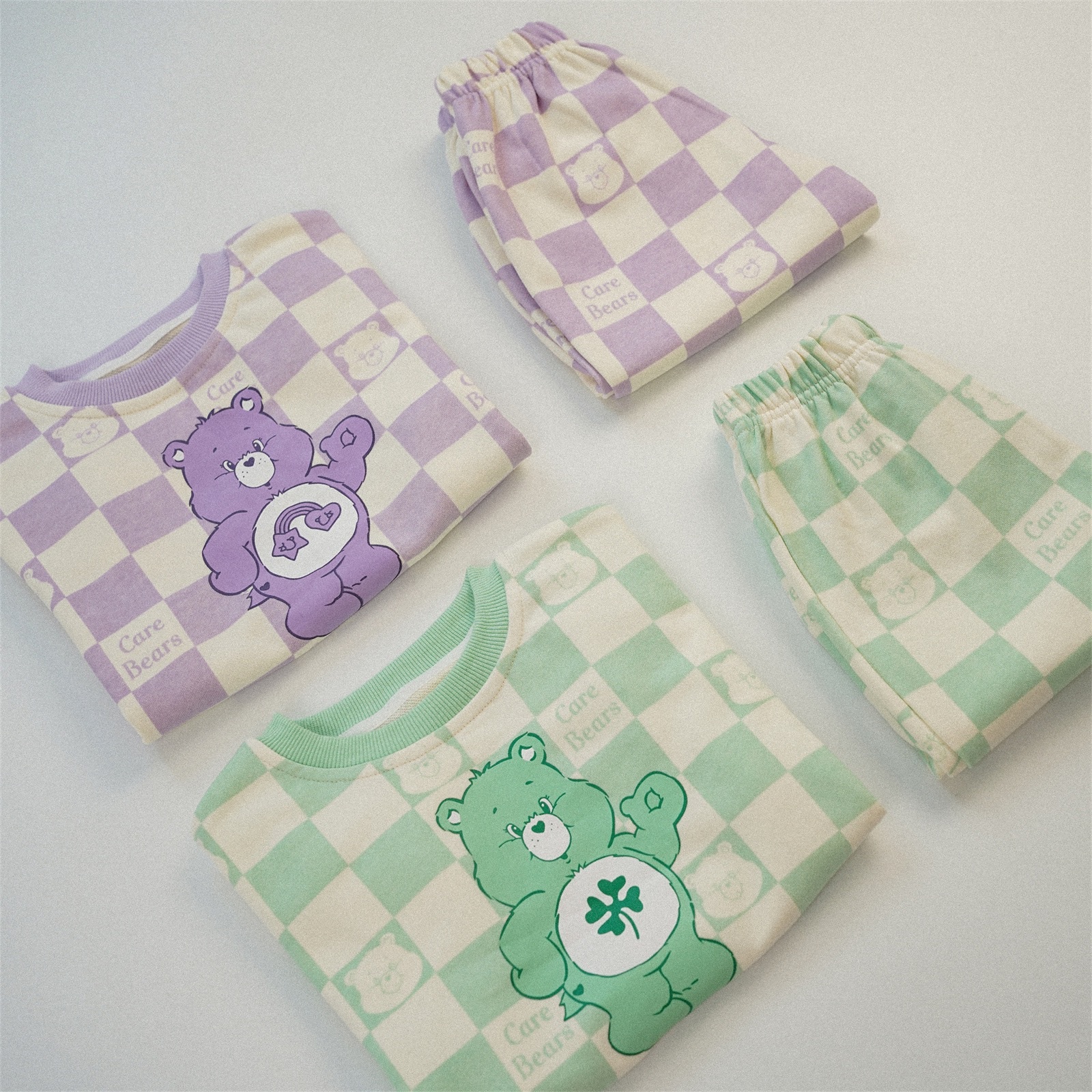 棋盤格熊熊長袖套裝