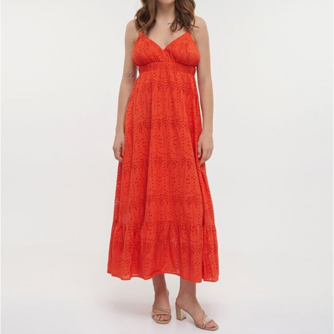1BE0527-227 BLE Long Sleeveless Dress In Red/Orange Color Kippur One Size (100% Cotton) #5-41-415-0028 (C-EU-E)
