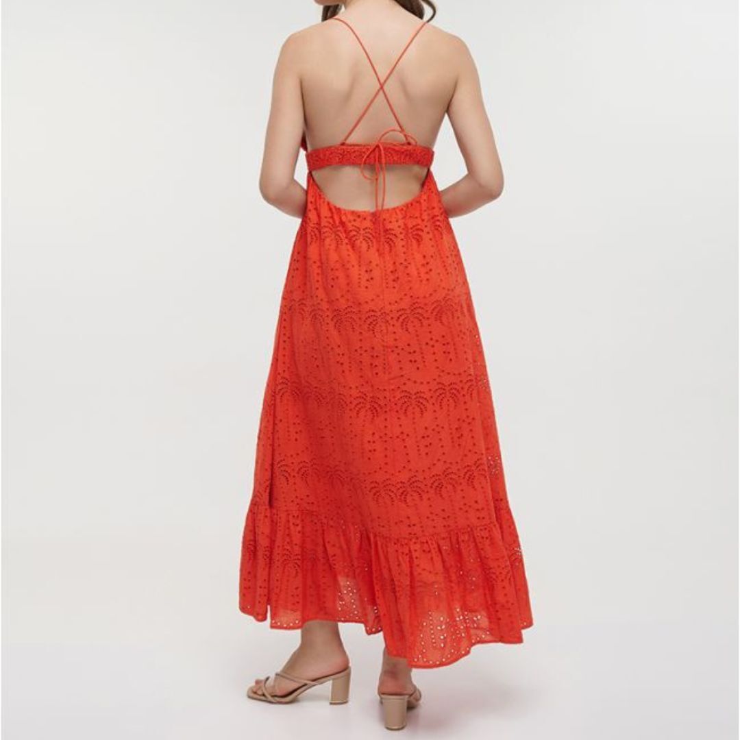1BE0527-227 BLE Long Sleeveless Dress In Red/Orange Color Kippur One Size (100% Cotton) #5-41-415-0028 (C-EU-E)