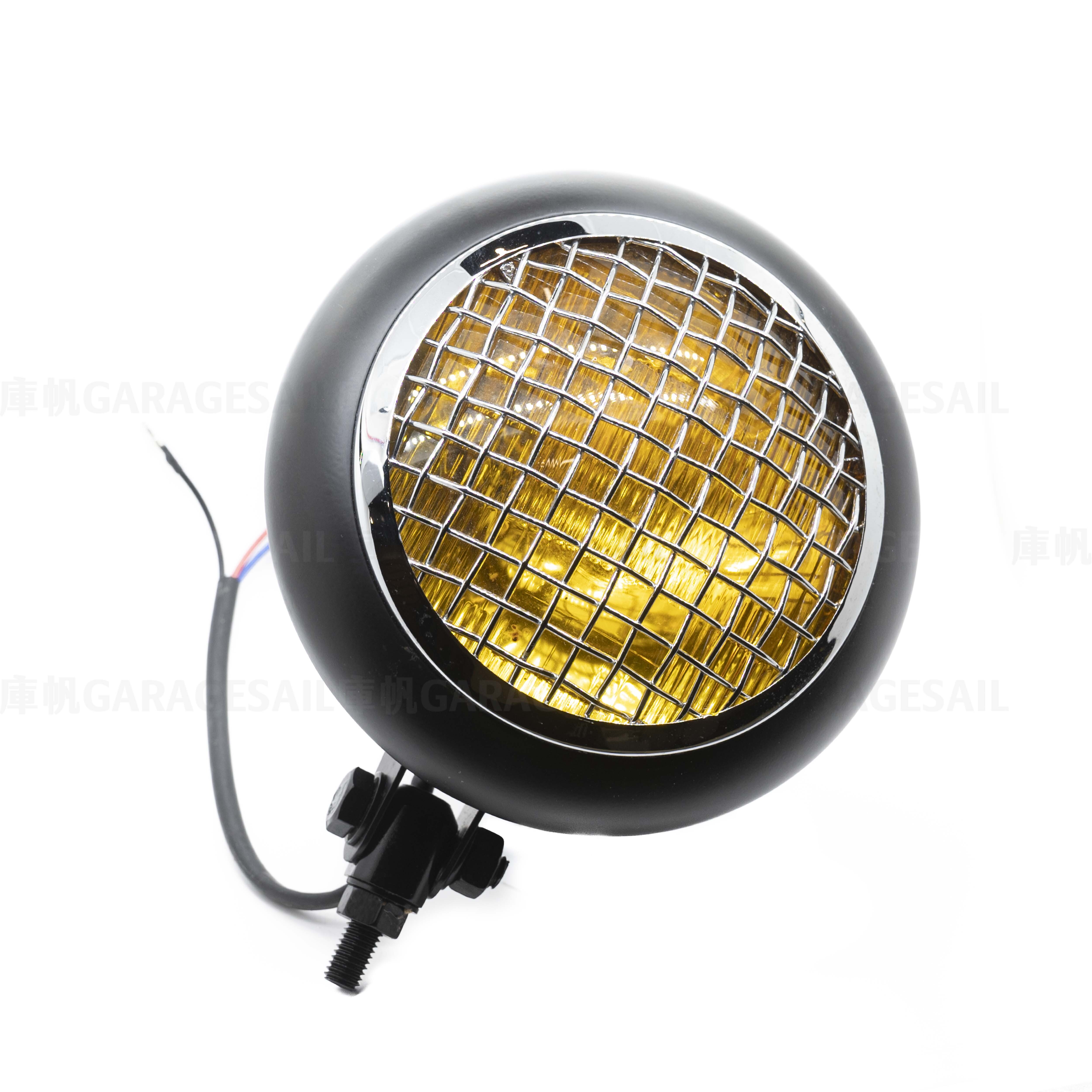 5.75吋圓 下鎖式 極簡圓 網格 大燈 - 消光黑銀框