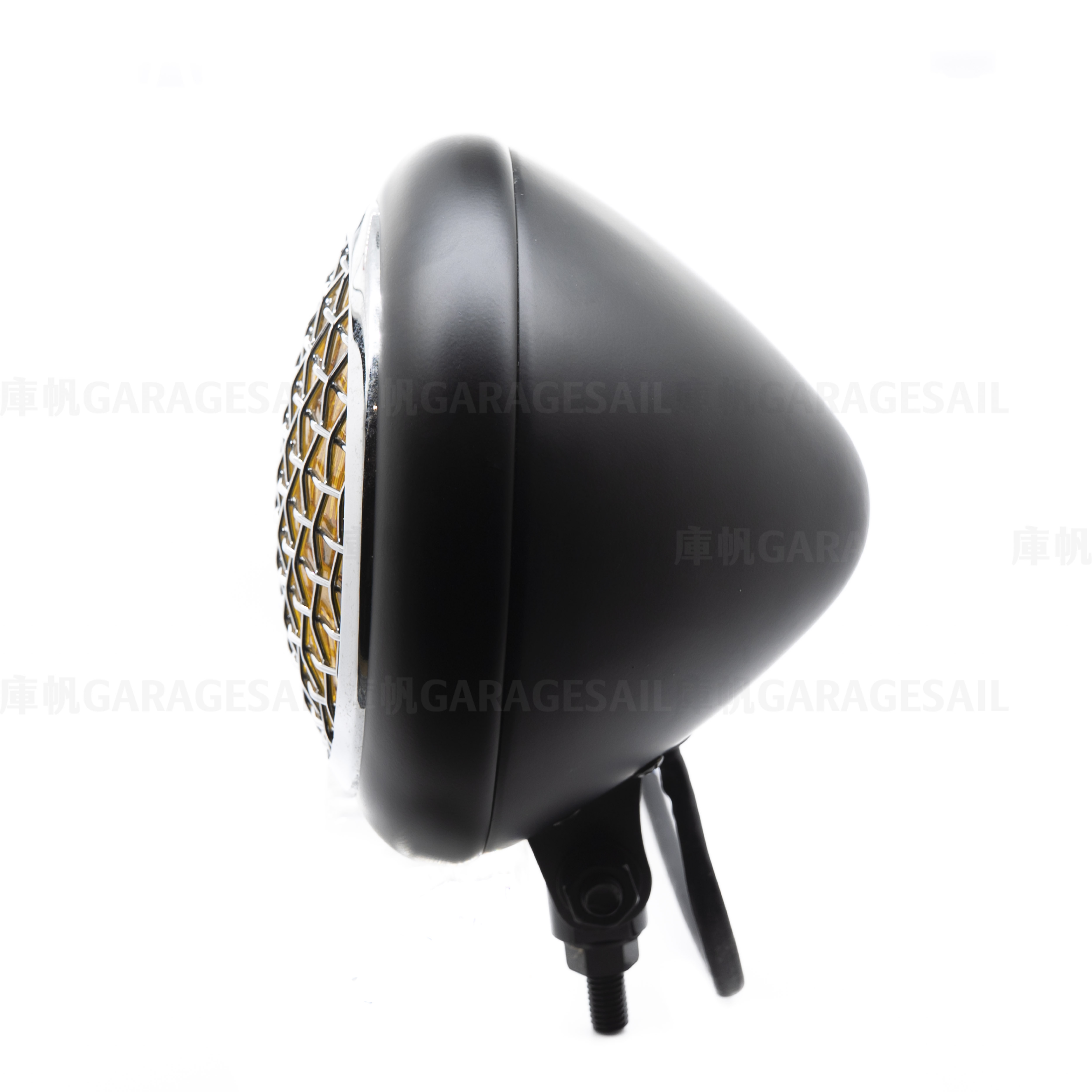 5.75吋圓 下鎖式 極簡圓 網格 大燈 - 消光黑銀框