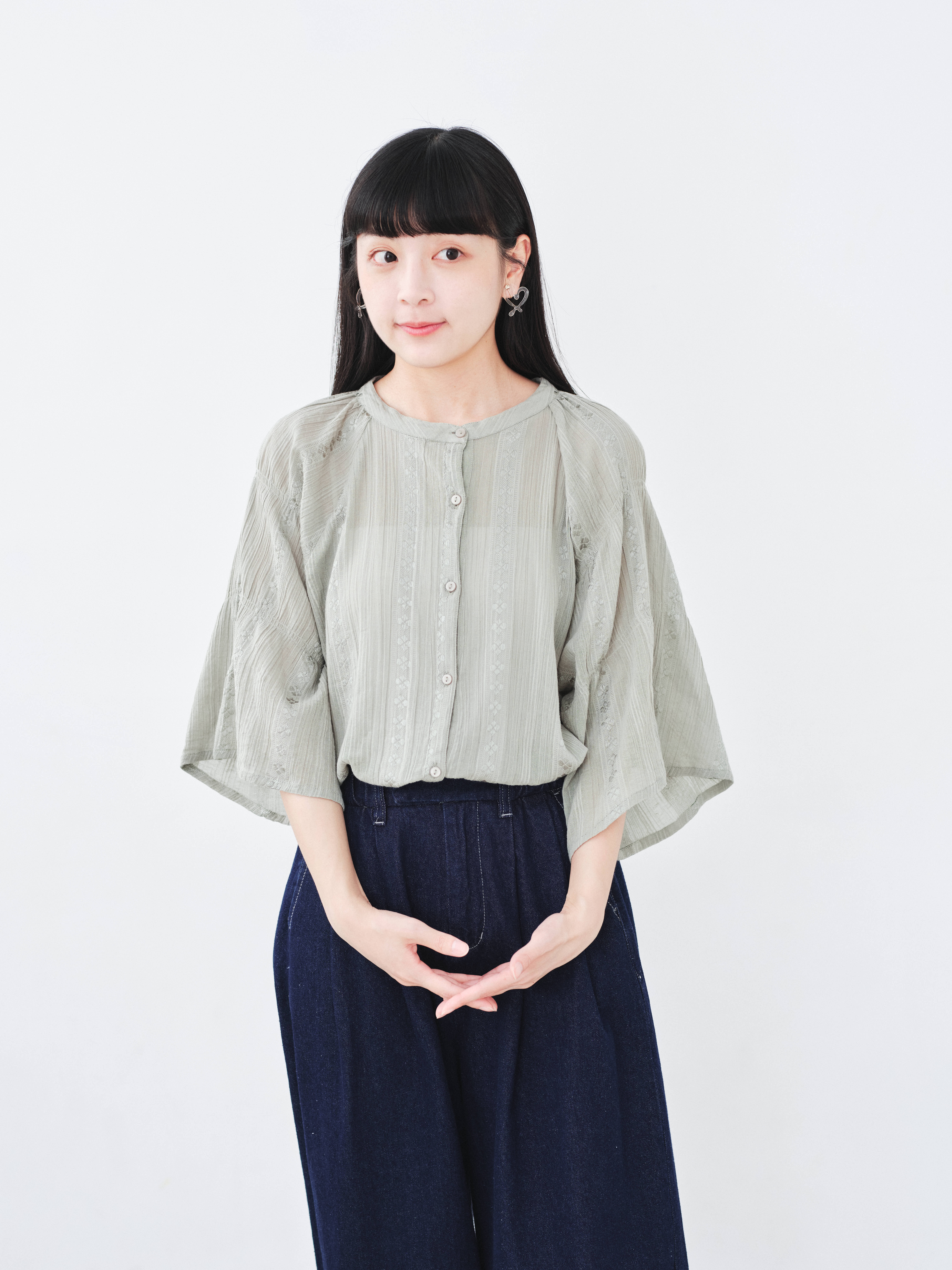 隨風日和！人造絲提花襯衫(兩色-淺薄荷)