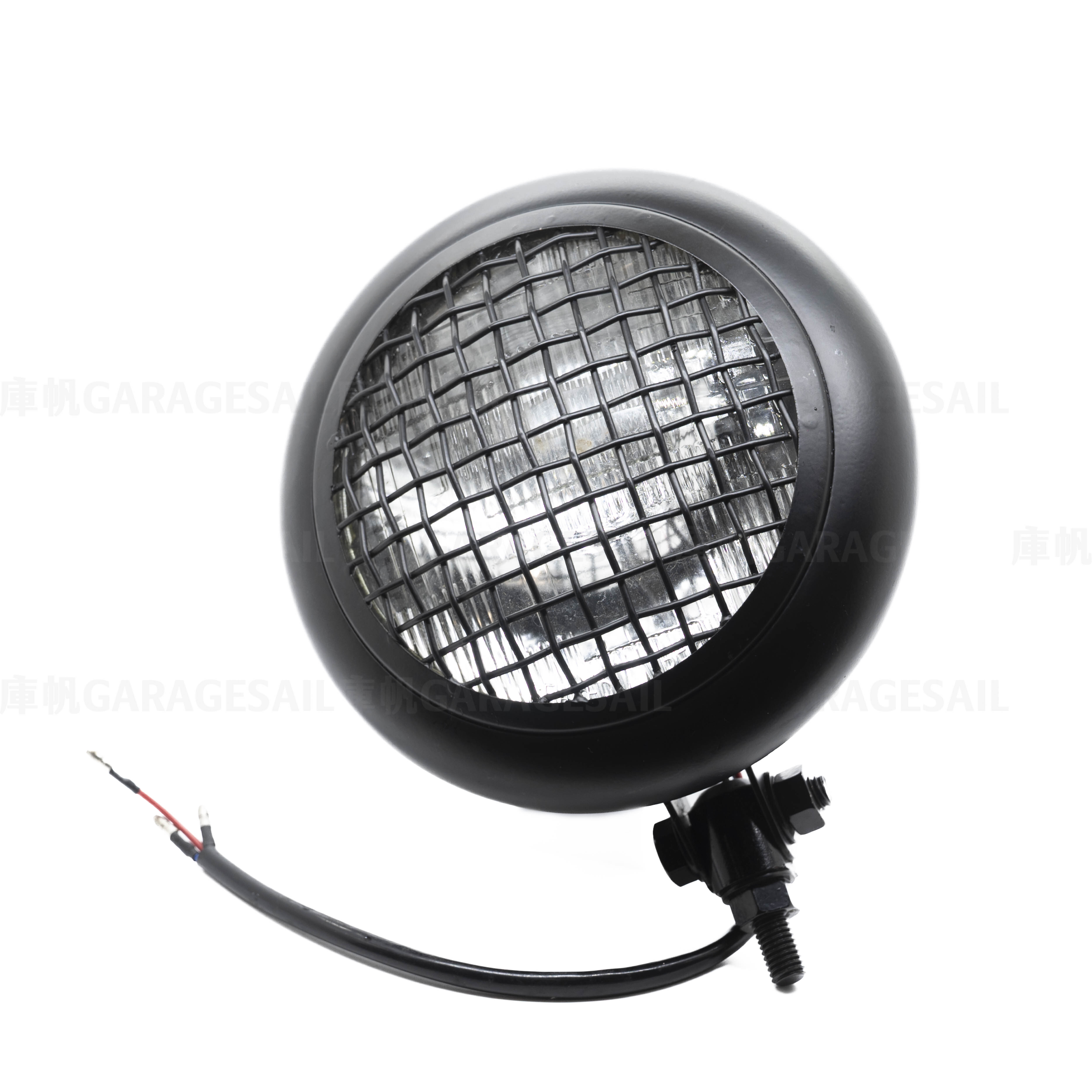 5.75吋圓 下鎖式 極簡圓 網格 大燈 - 消光黑黑框