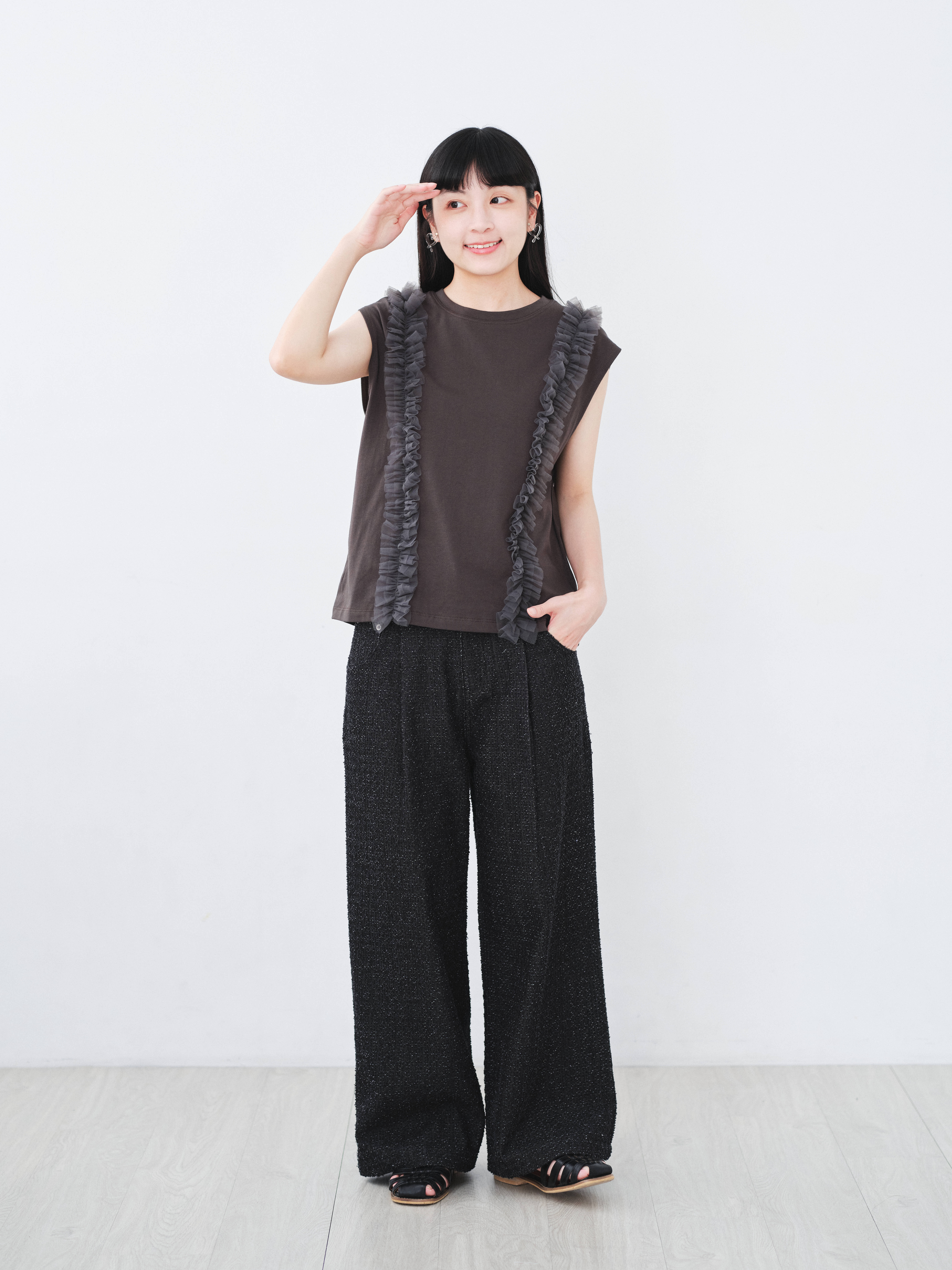 (限量)暮霧花流線！紗飾無袖上衣(兩色-星夜灰)