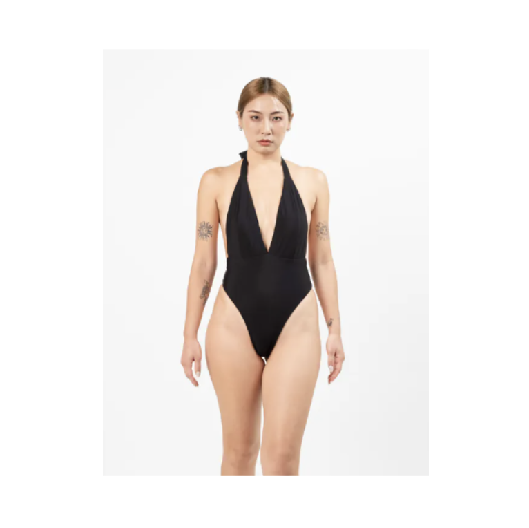 ▲TIMU V Deep 深V綁帶連身泳裝/Black 經典黑