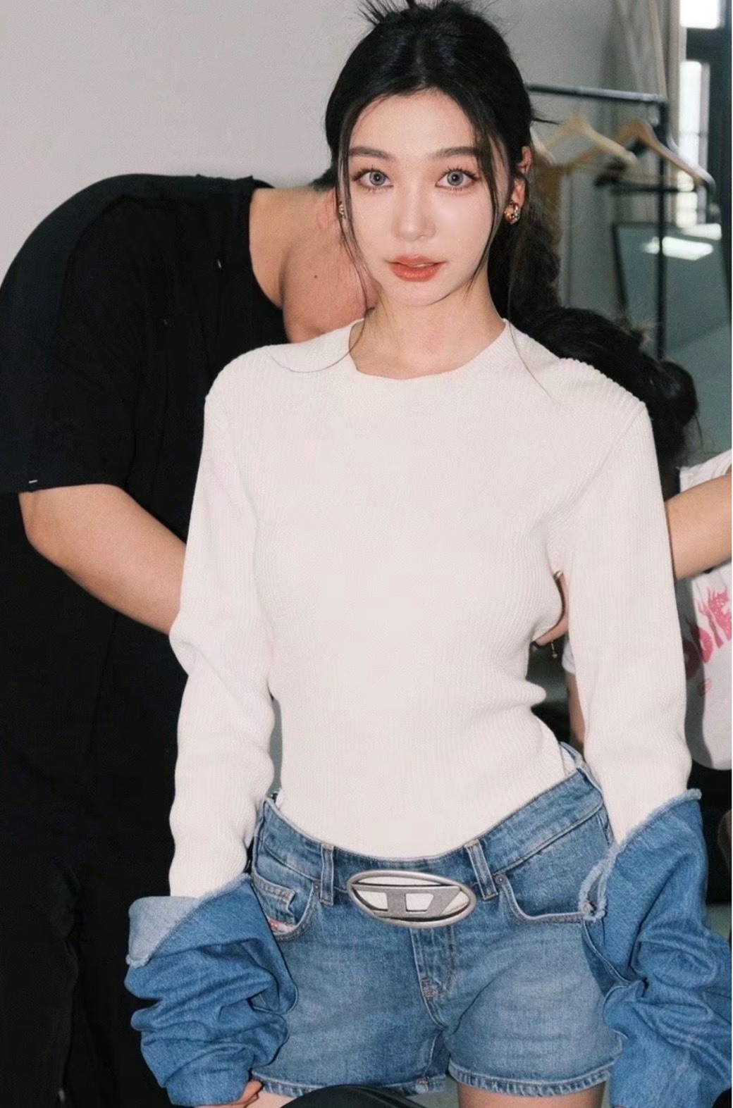 DIESEL OVAL-D 宋雨琦易夢玲同款 水洗辣妹牛仔短褲 修身中腰直筒短褲 女款 藍色 July25