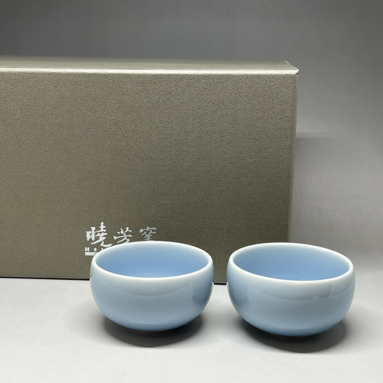 茶香自在】曉芳窯蔡曉芳大師天藍釉圓口對杯