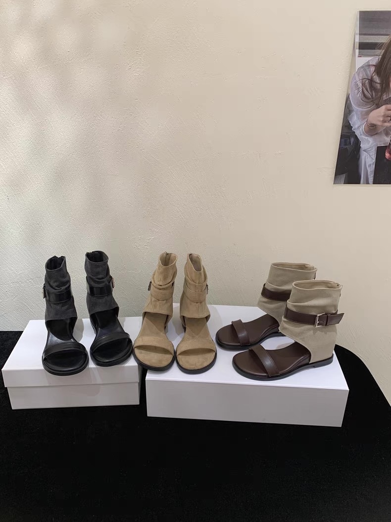 內增高靴筒一字羅馬涼鞋(黑36)