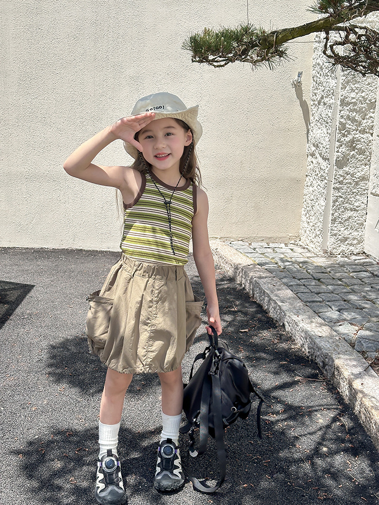 25夏 撞色條紋背心-綠咖