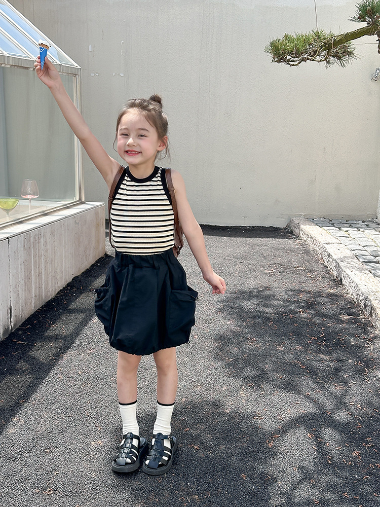 25夏 撞色條紋背心-黑杏